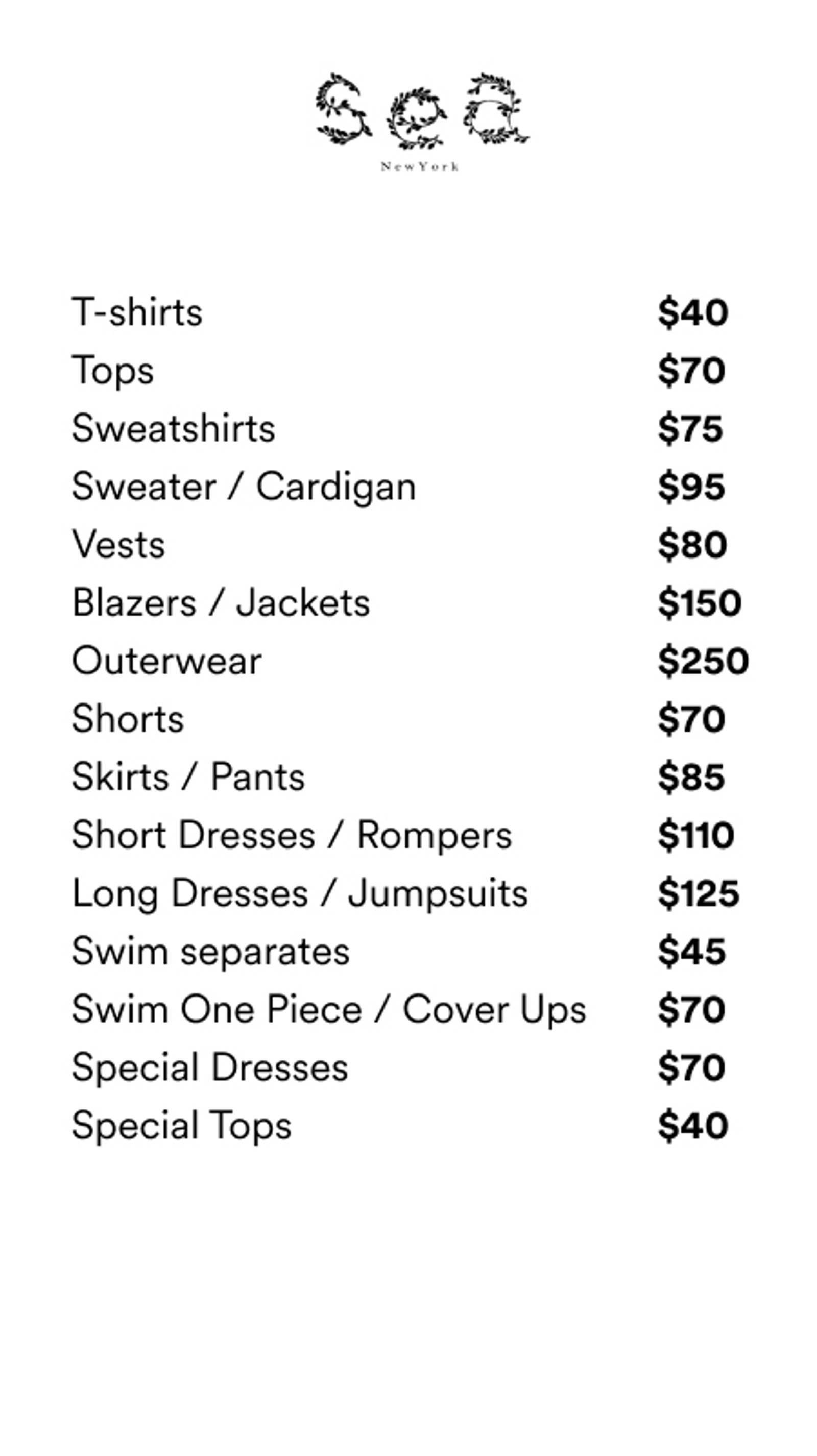 Price list