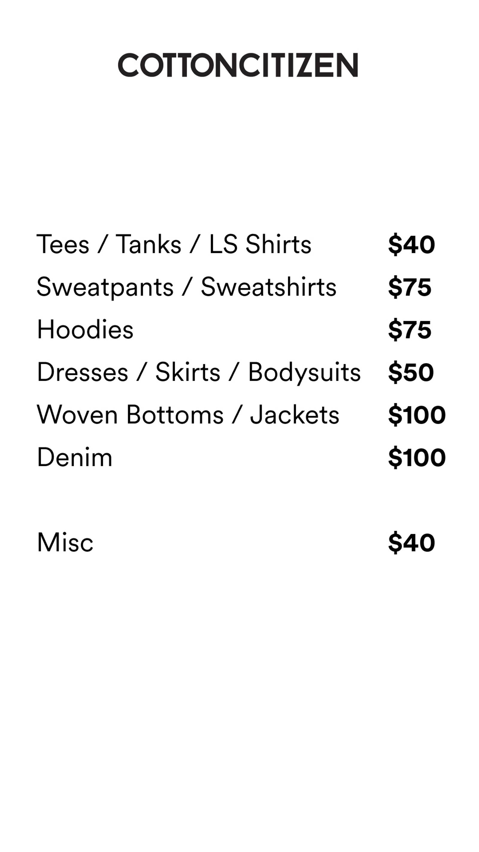 Price list