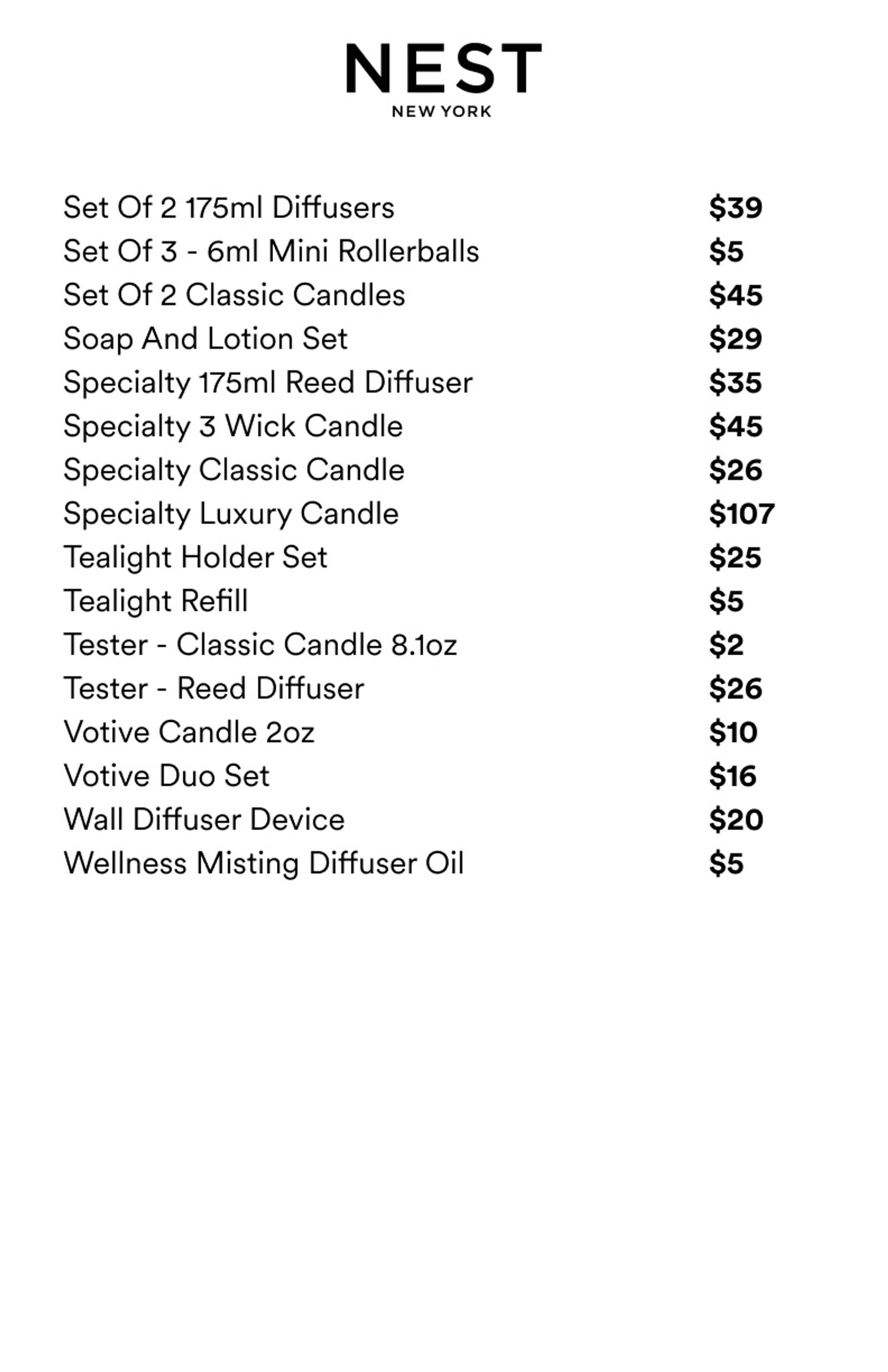 Price list