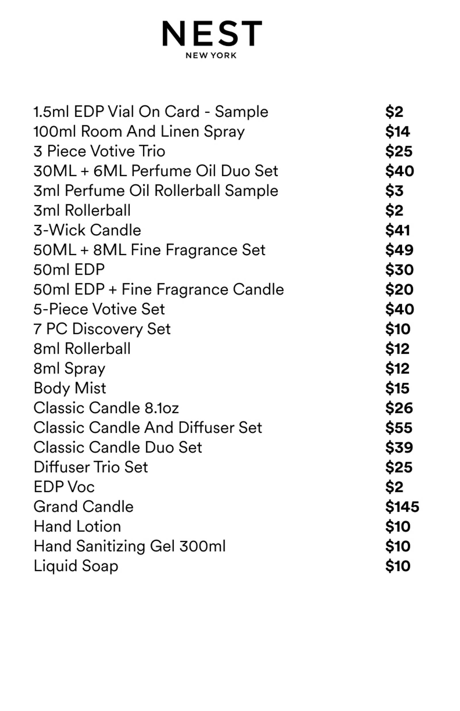 Price list