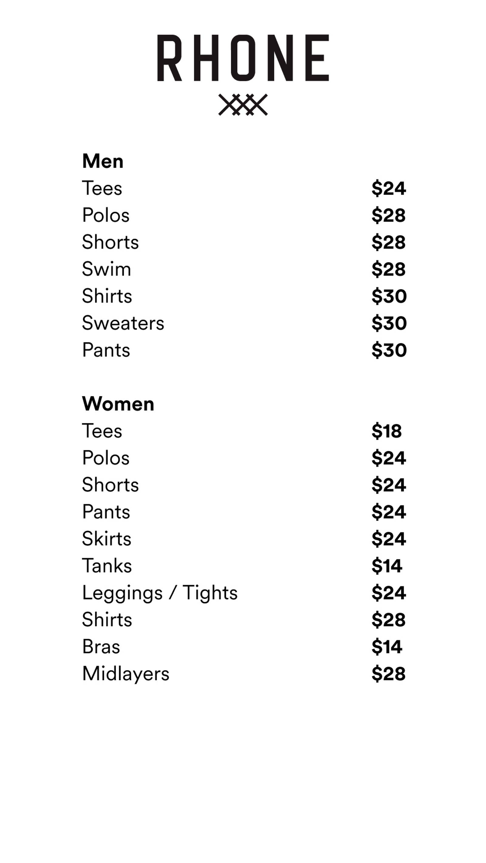 Price list