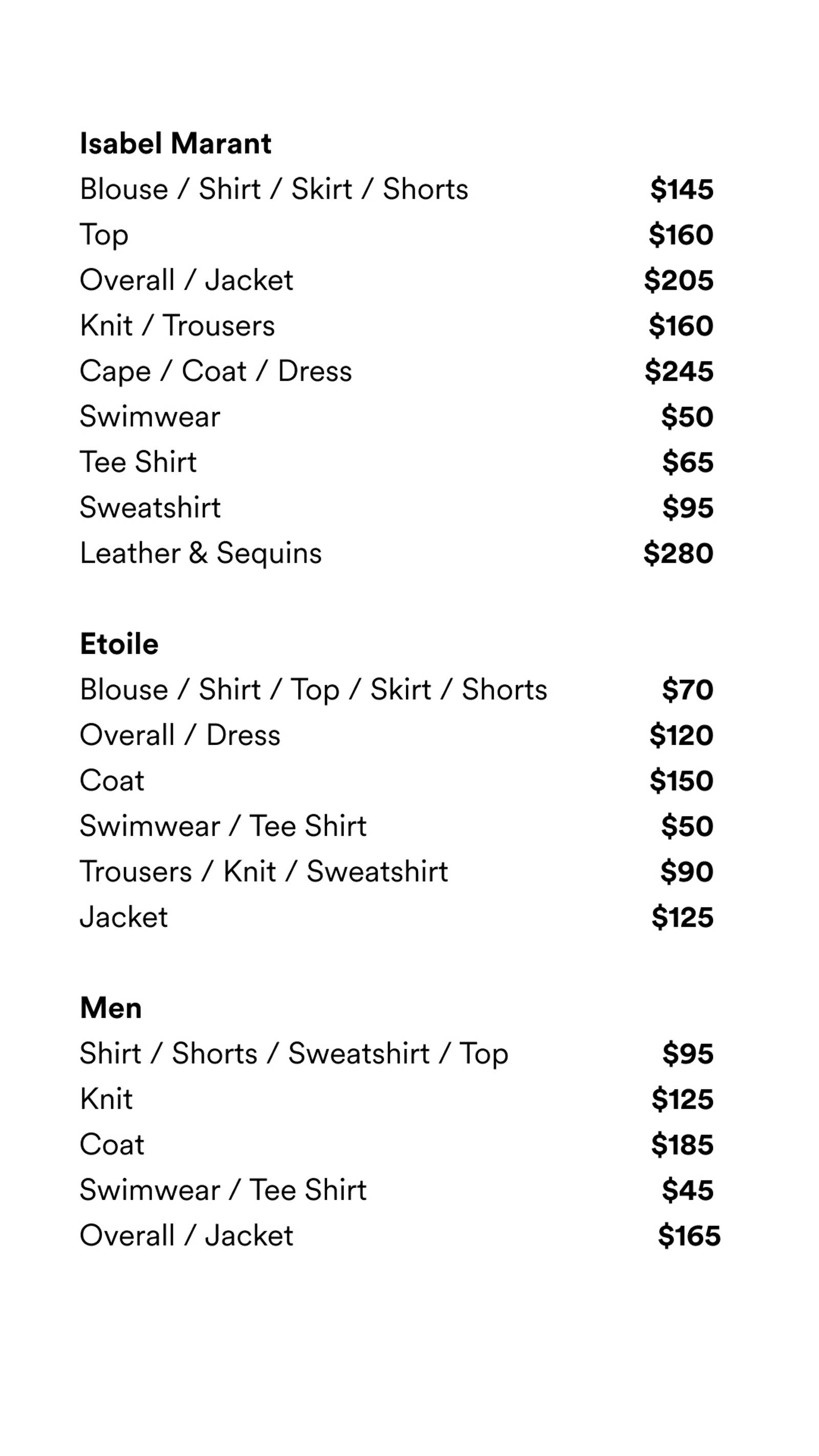 Price list