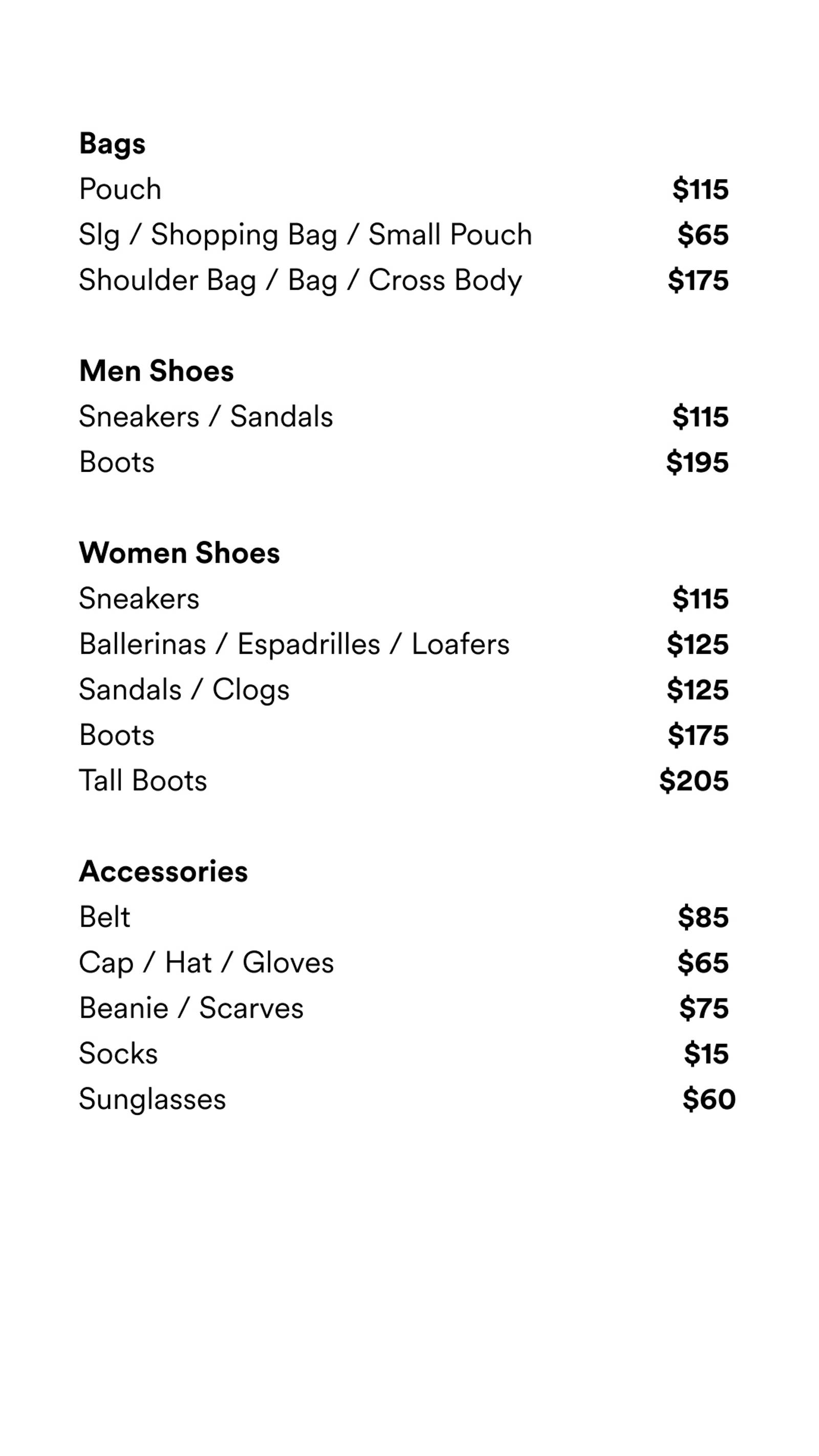 Price list