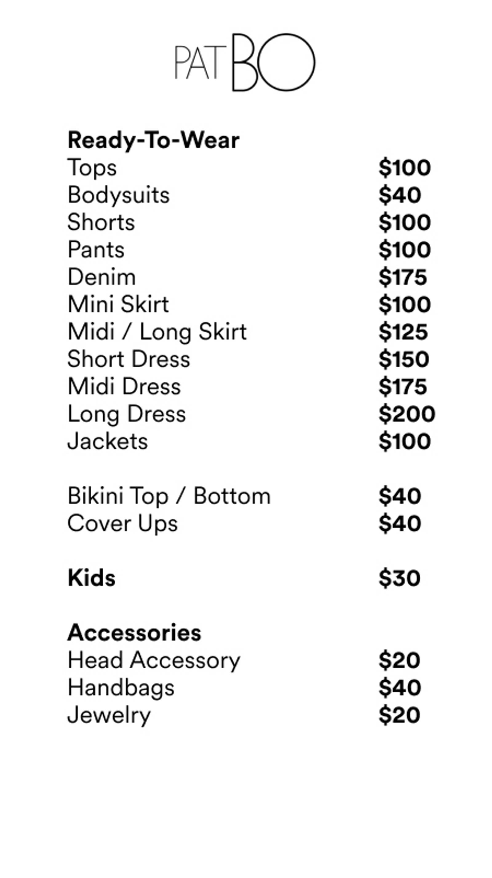 Price list