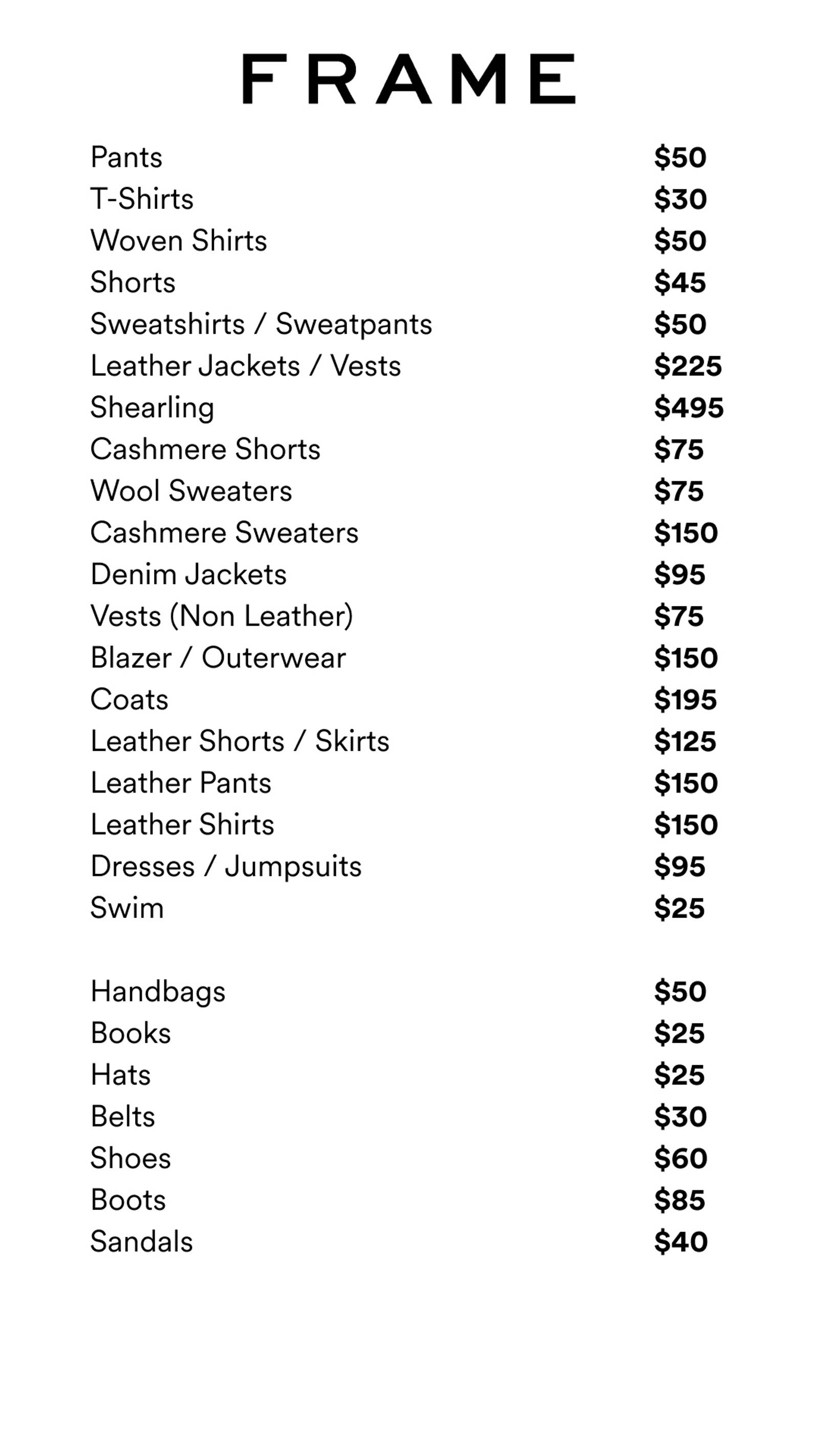 Price list