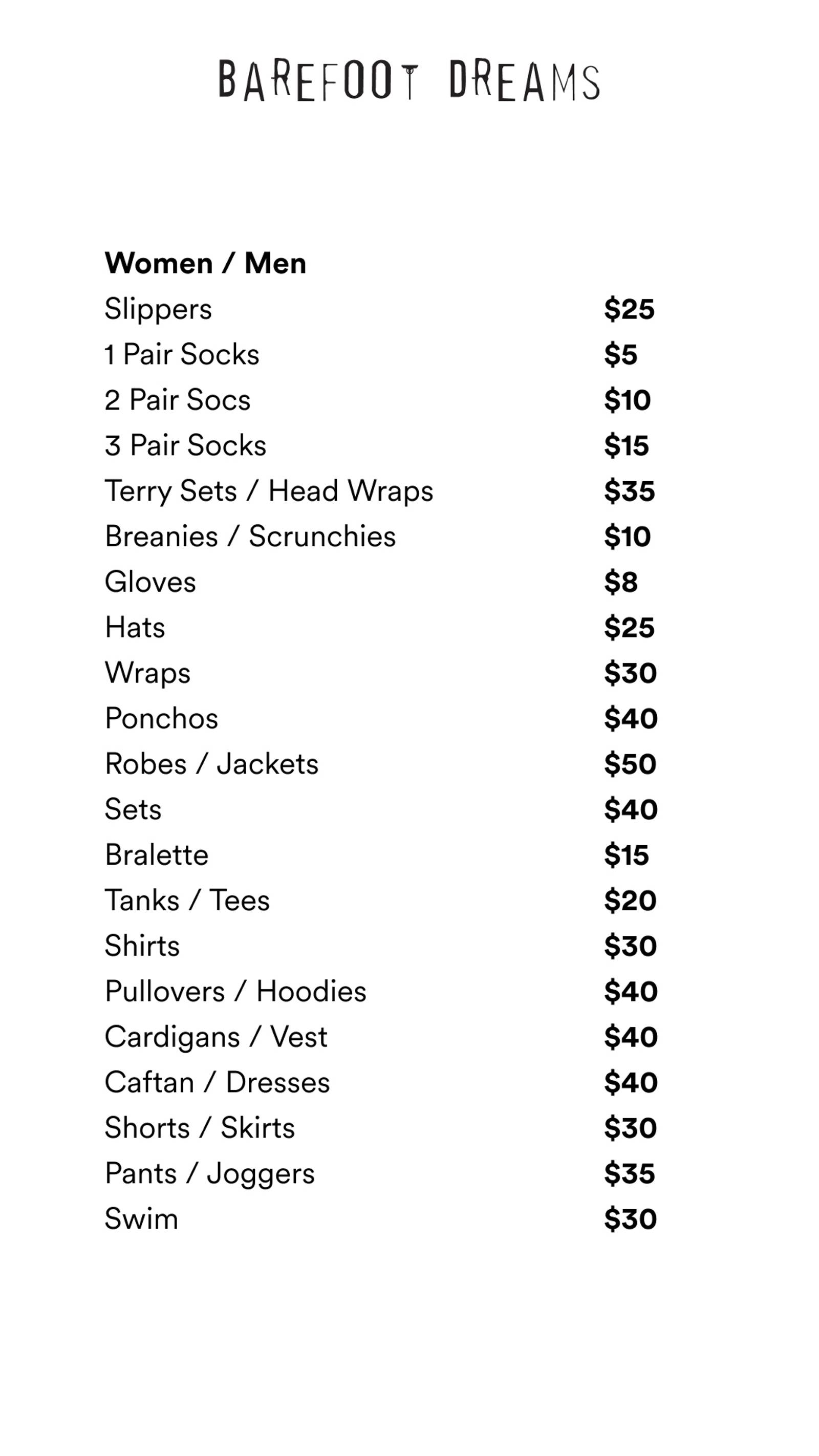 Price list
