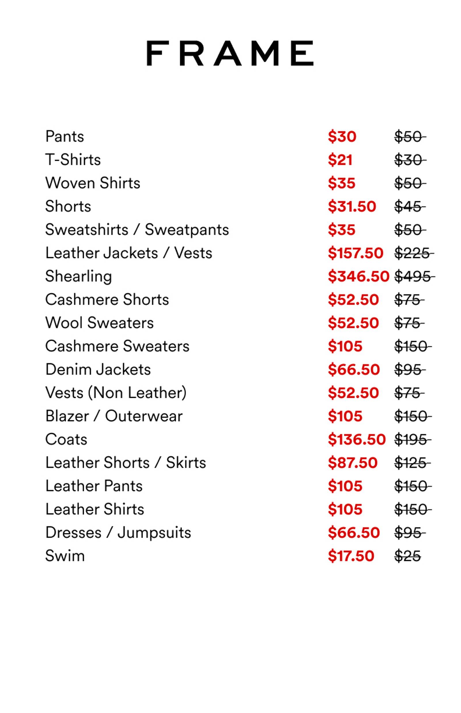 Price list