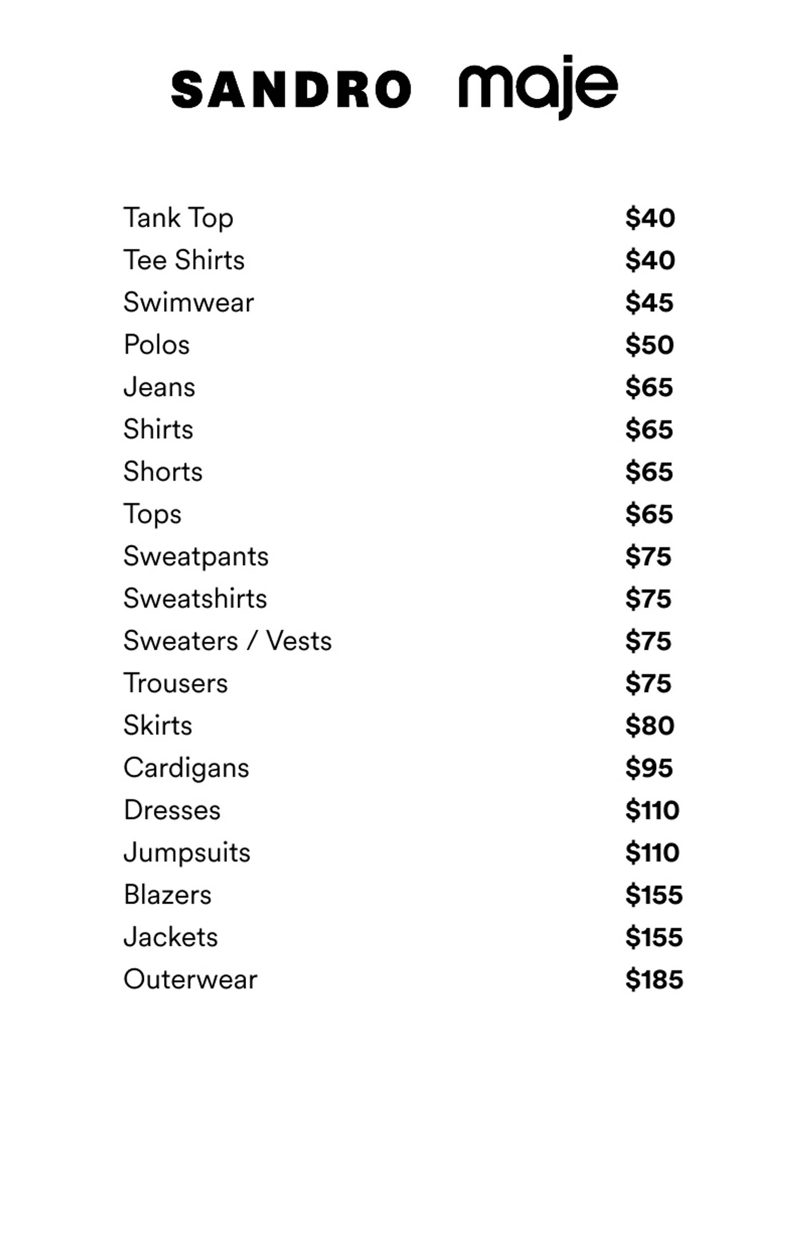 Price list