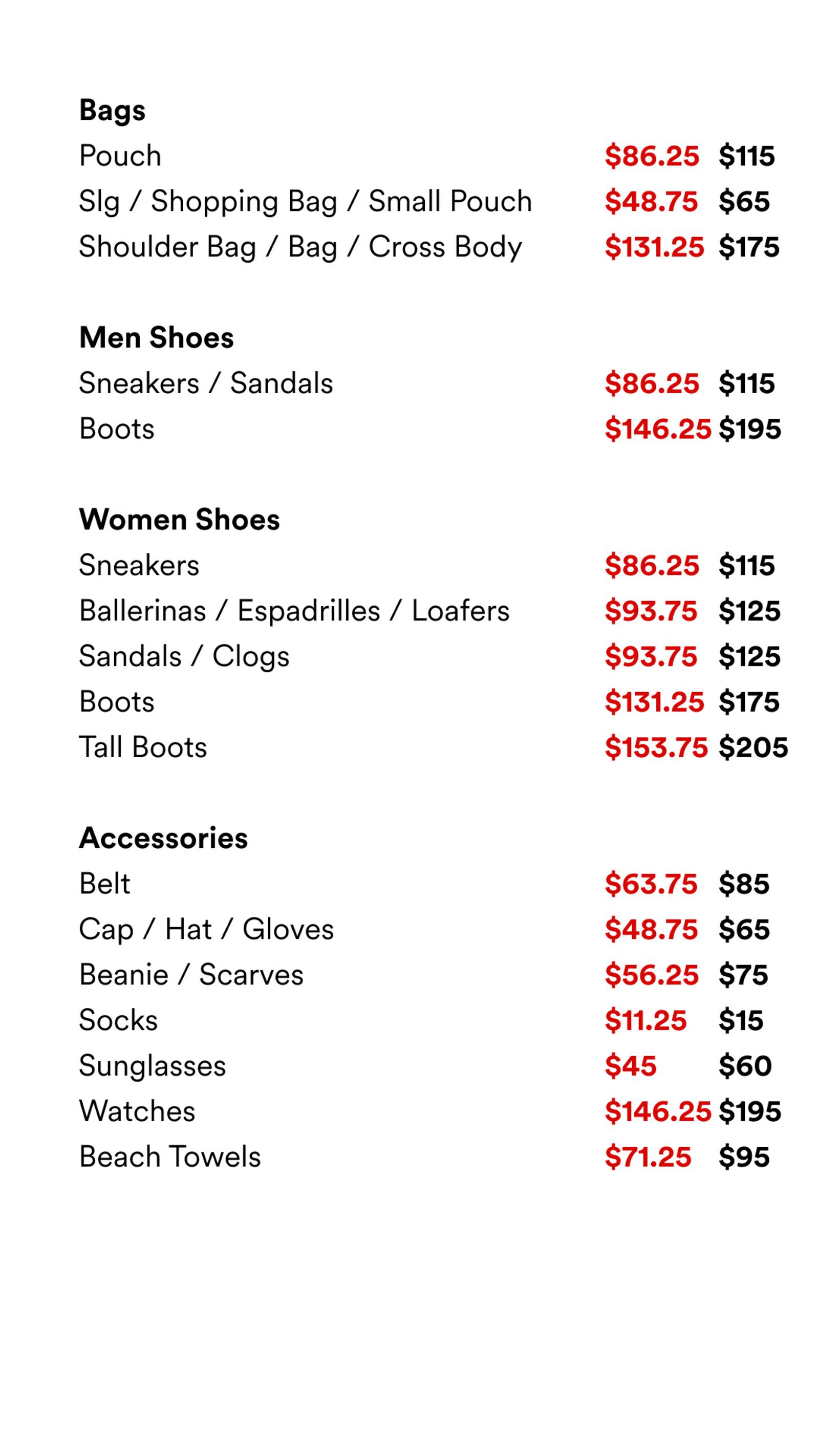 Price list