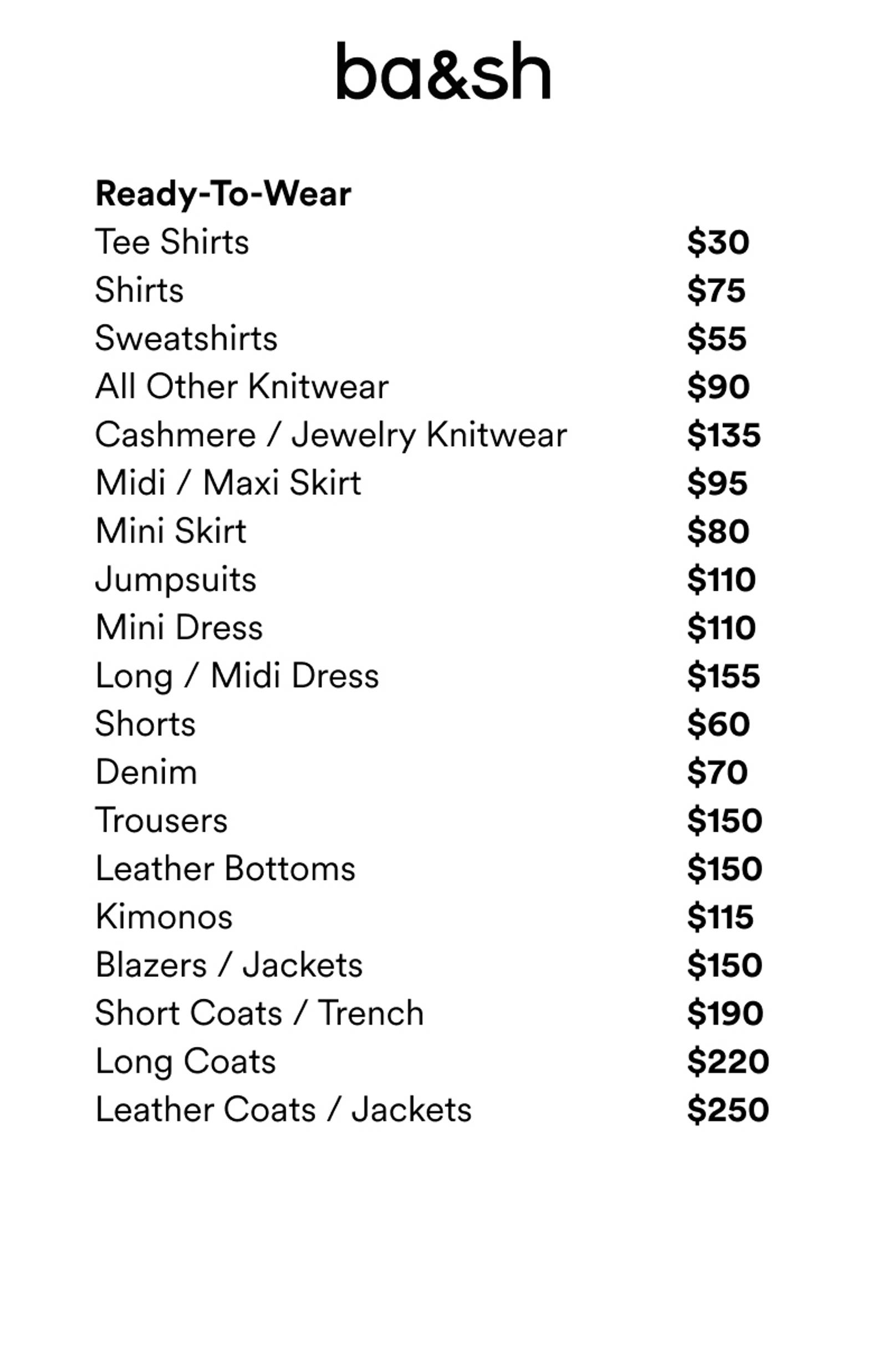 Price list