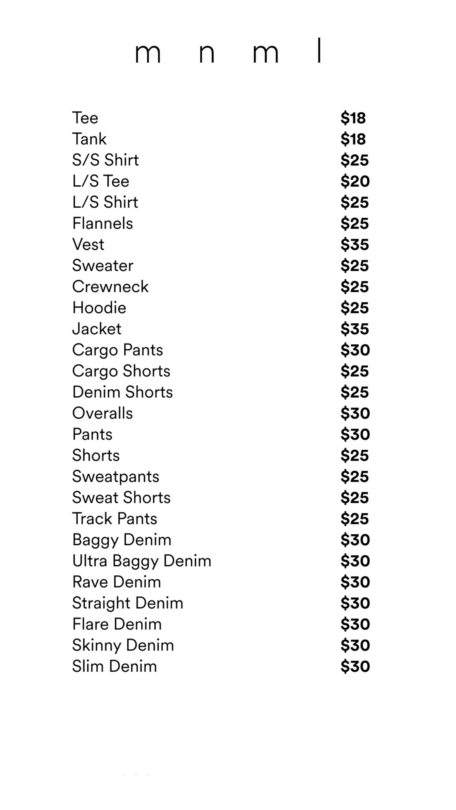 Price list