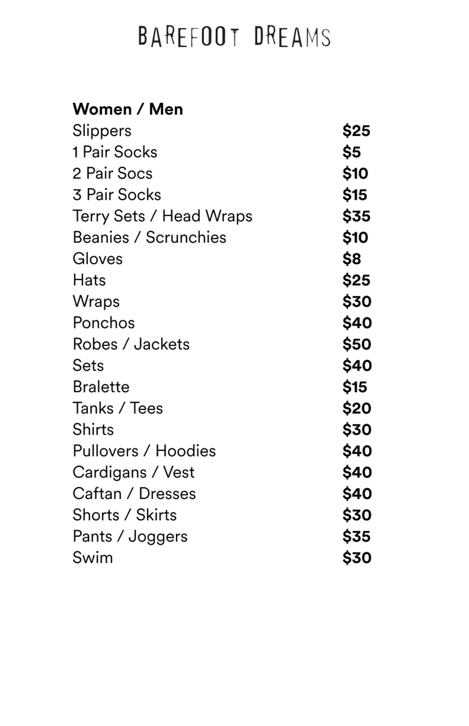Price list