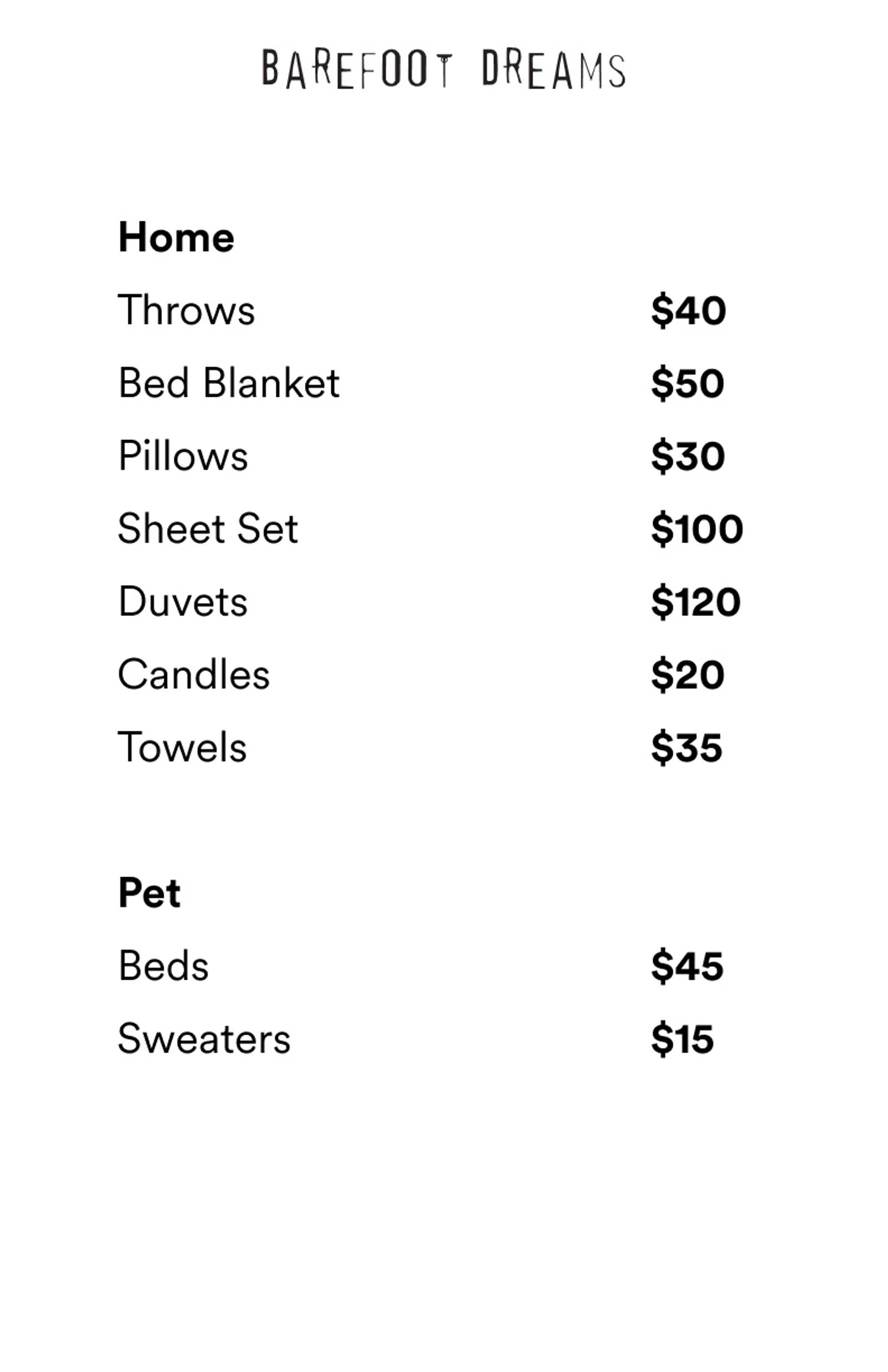 Price list