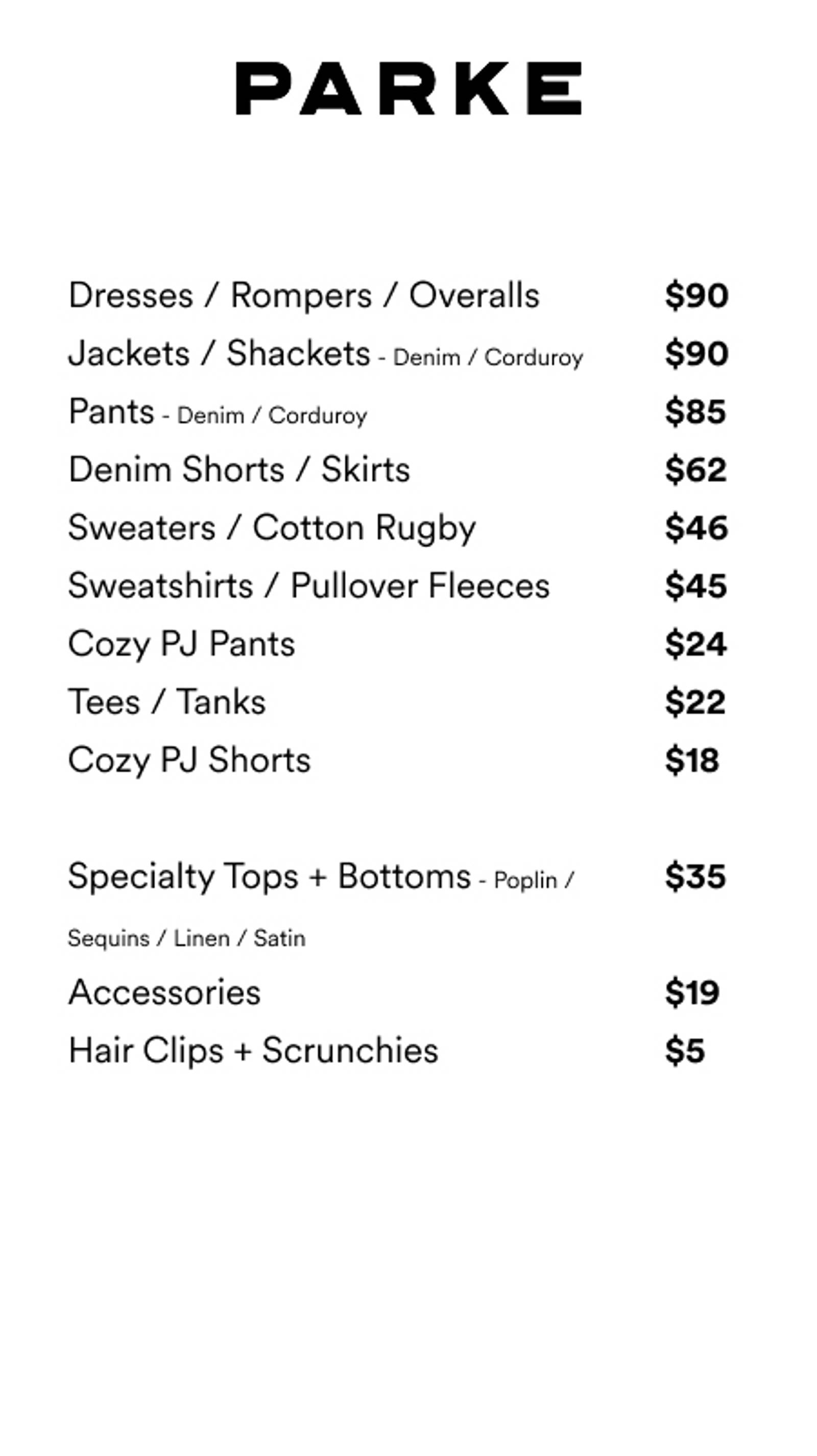 Price list