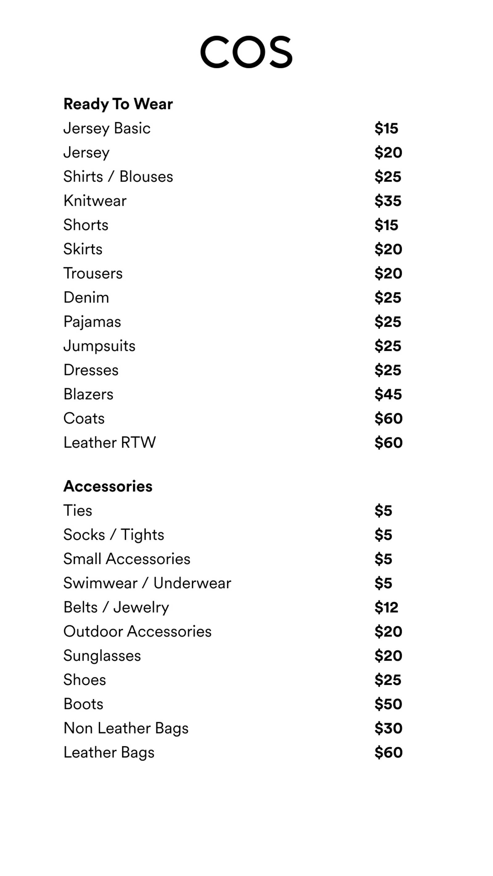 Price list