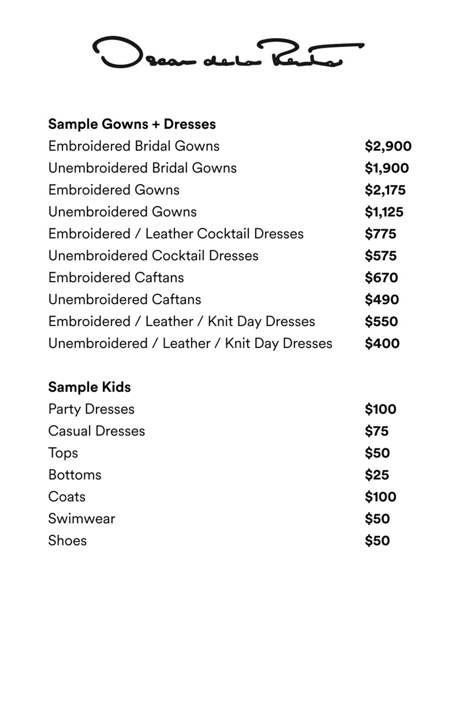 Price list