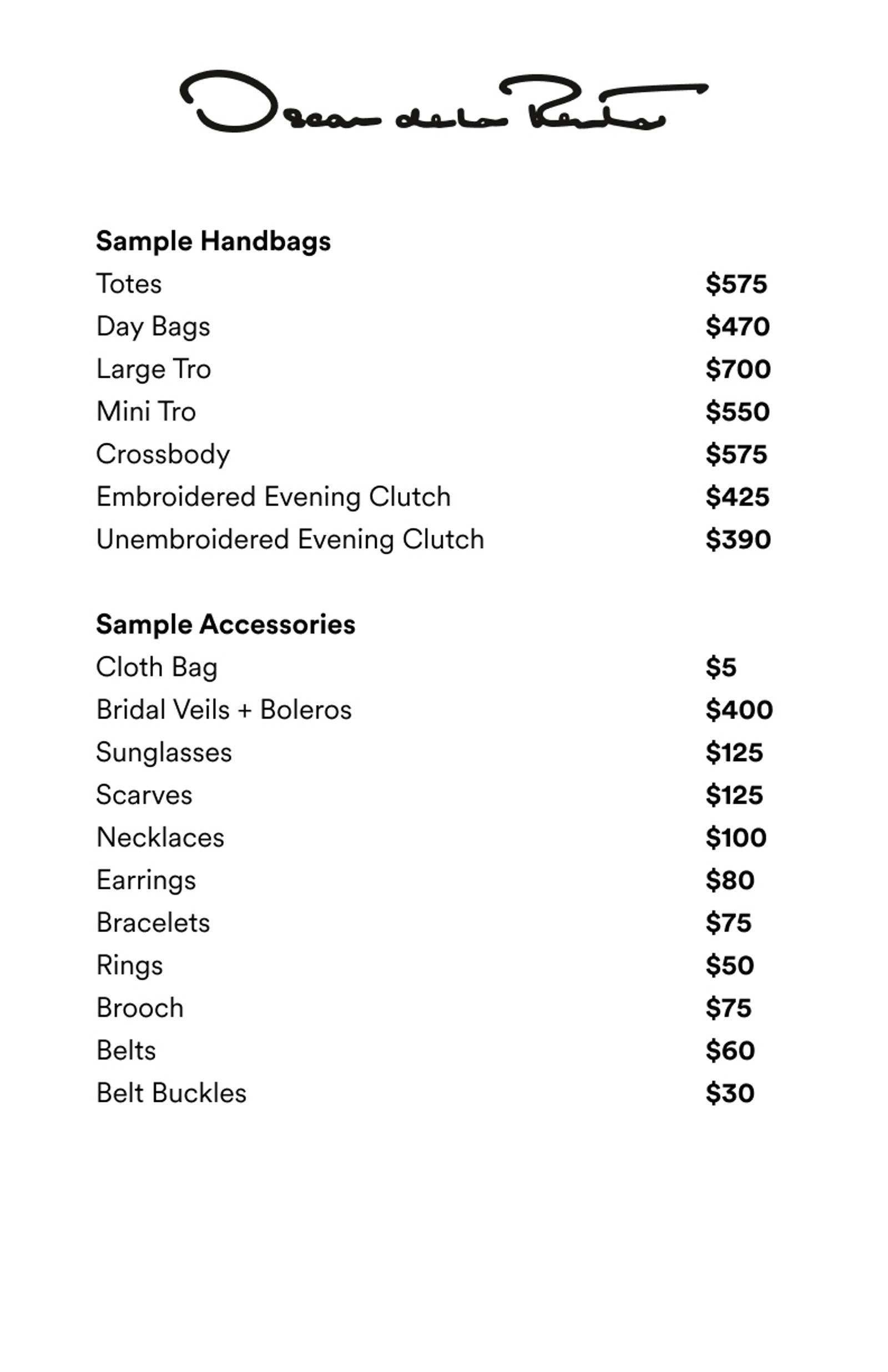 Price list
