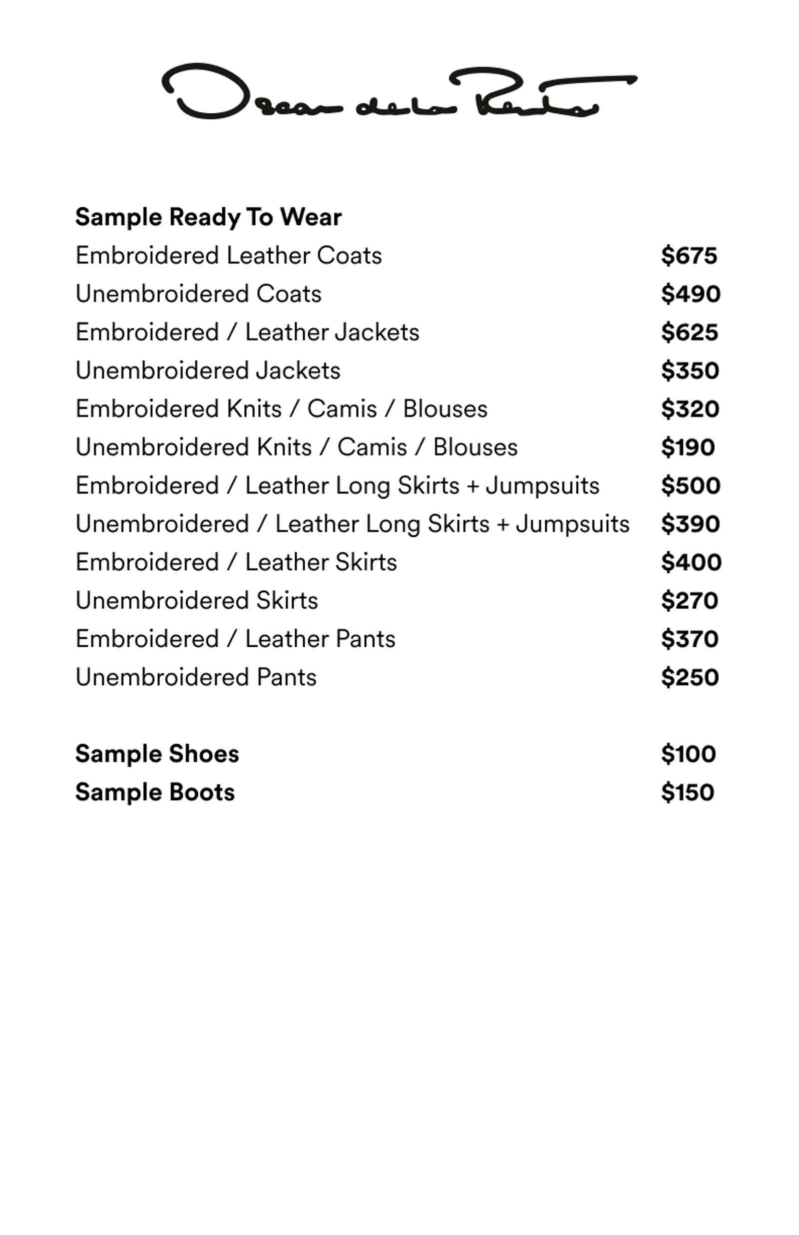 Price list