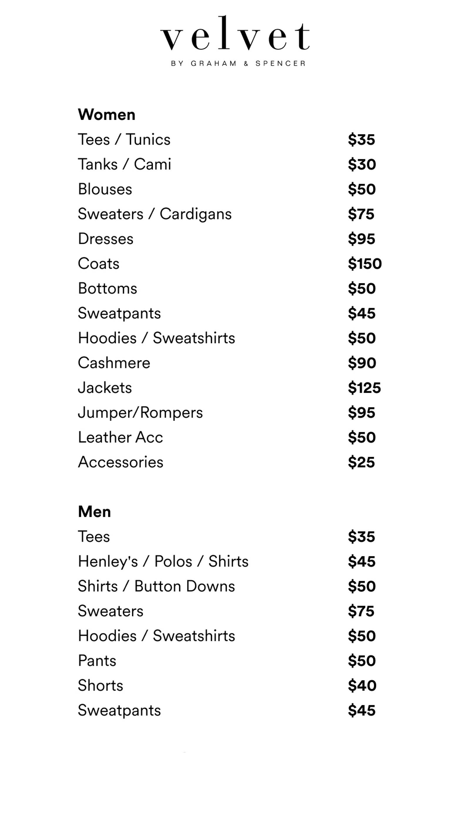 Price list