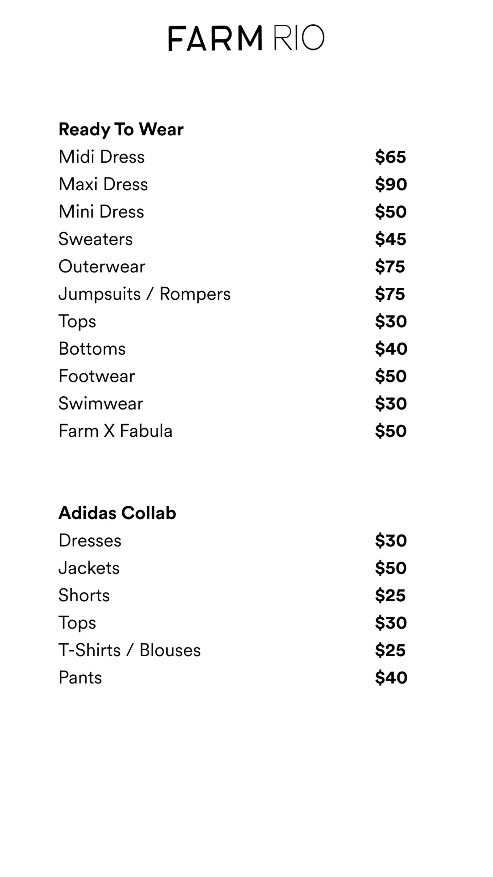Price list