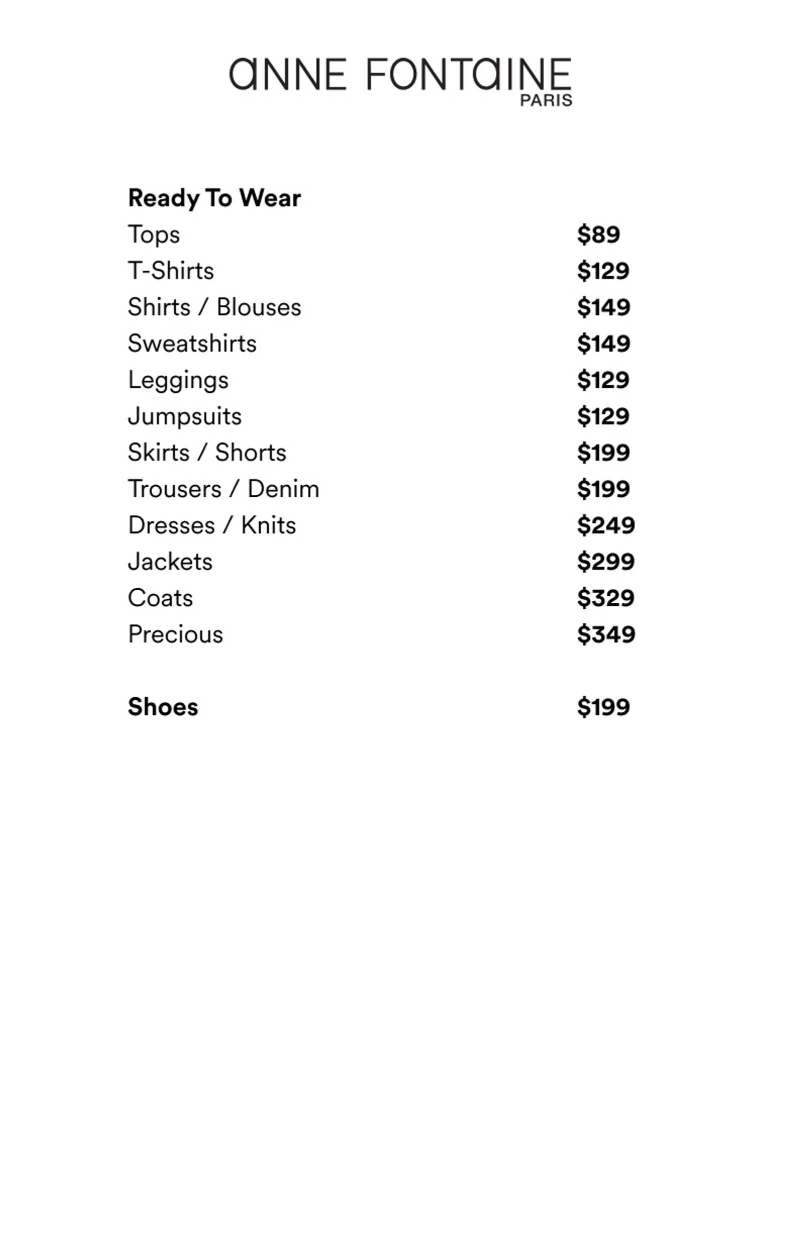 Price list
