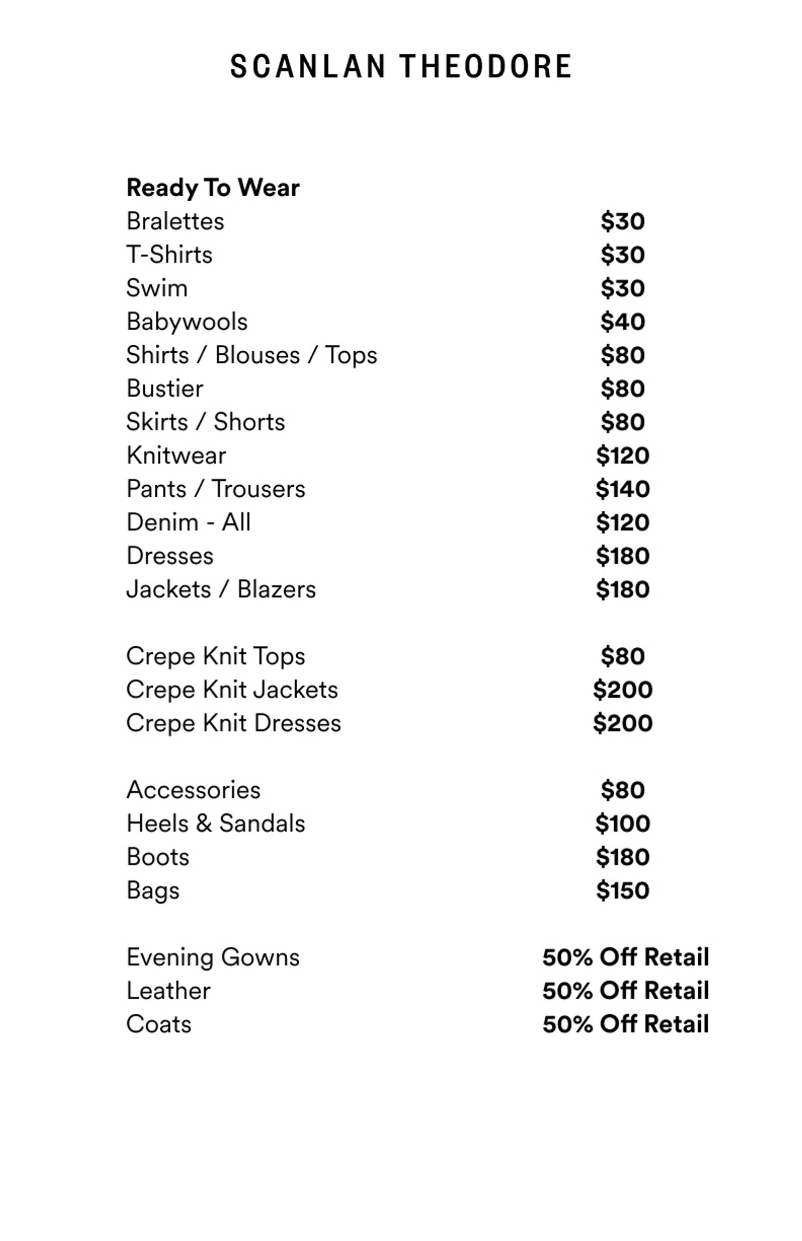 Price list
