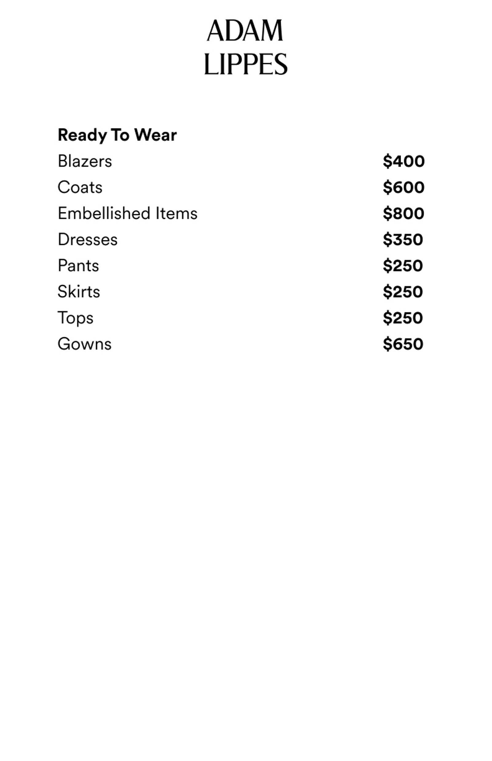 Price list