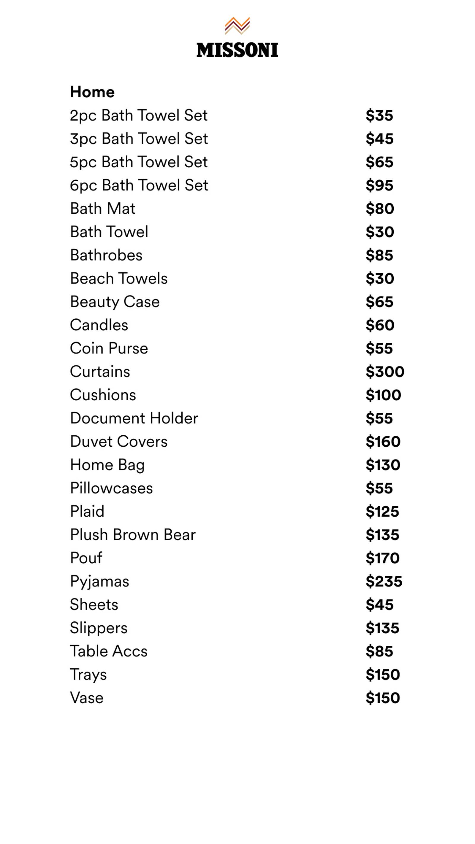 Price list