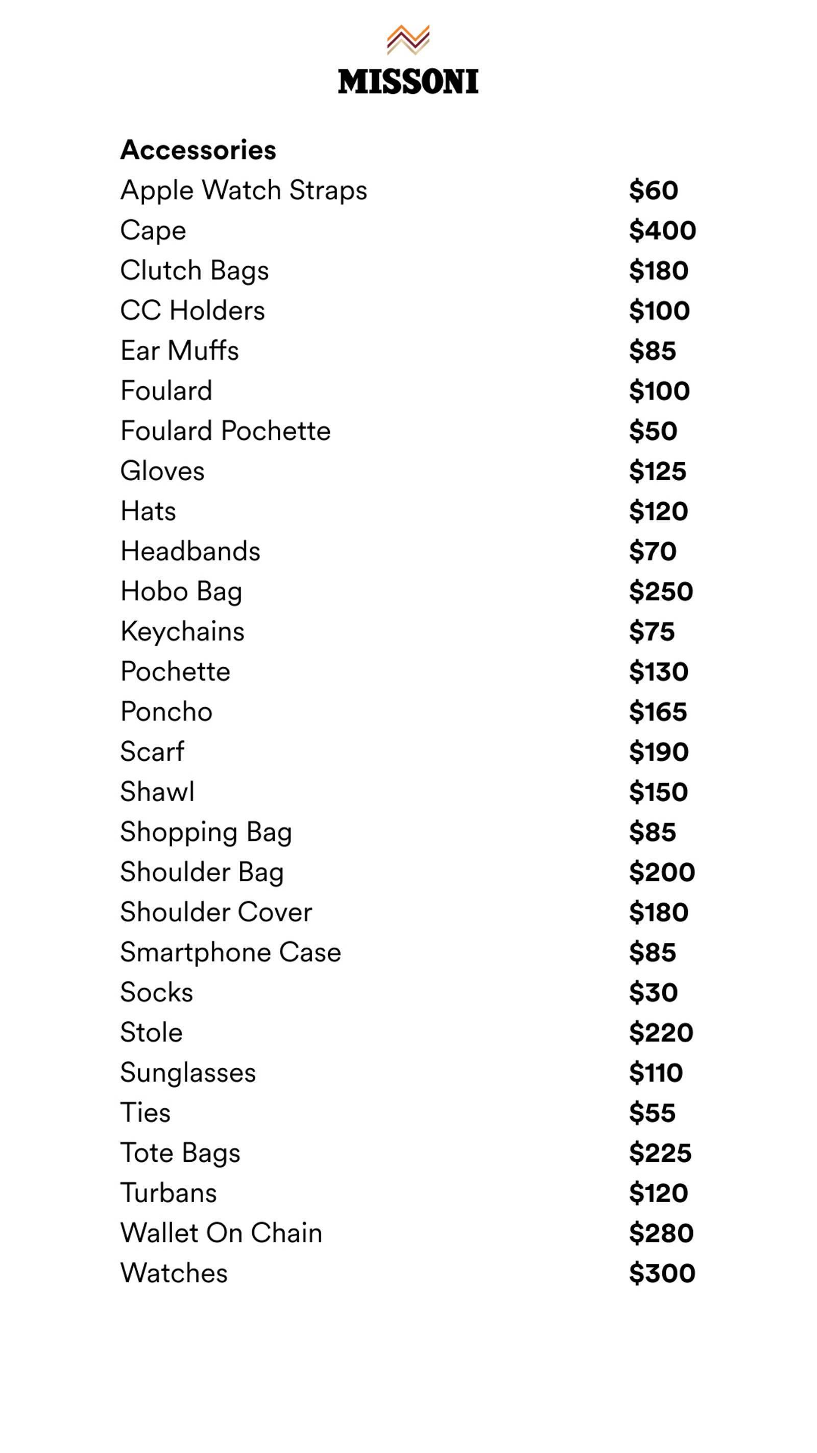 Price list