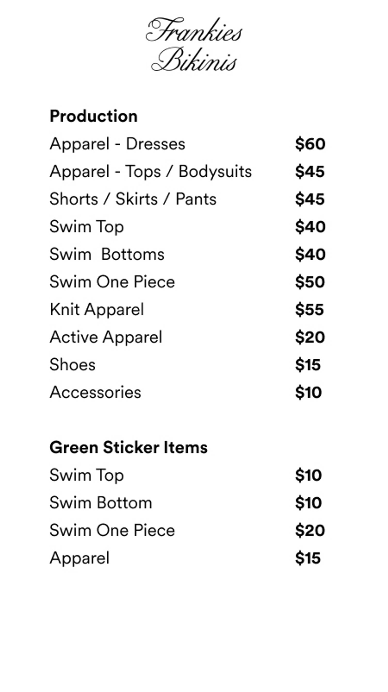 Price list
