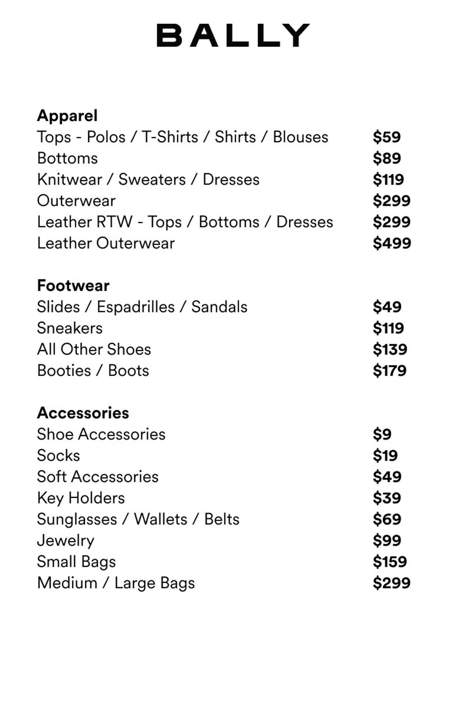 Price list