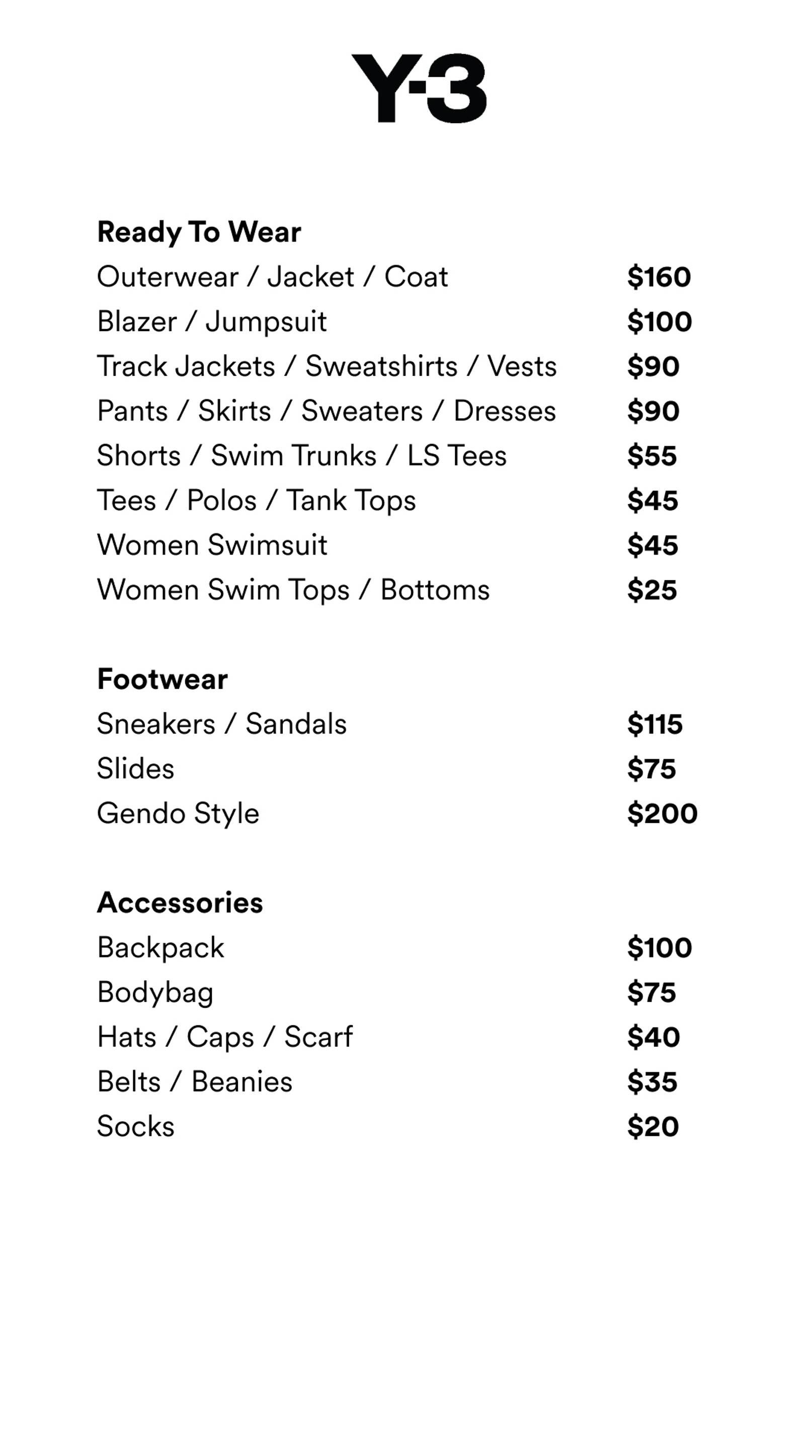 Price list