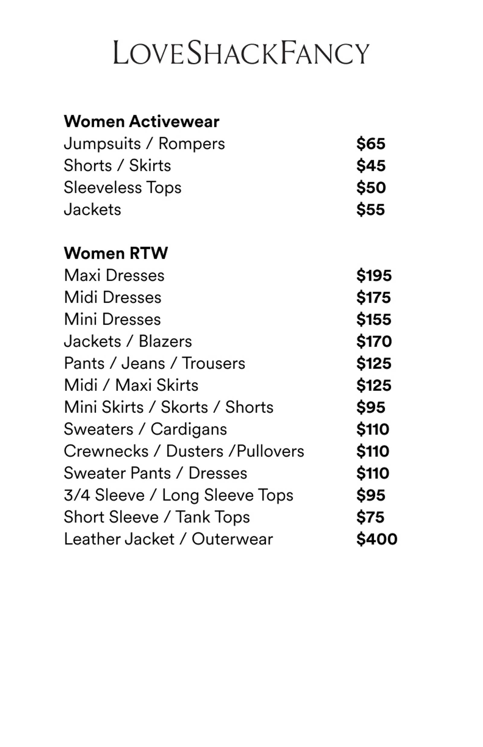 Price list
