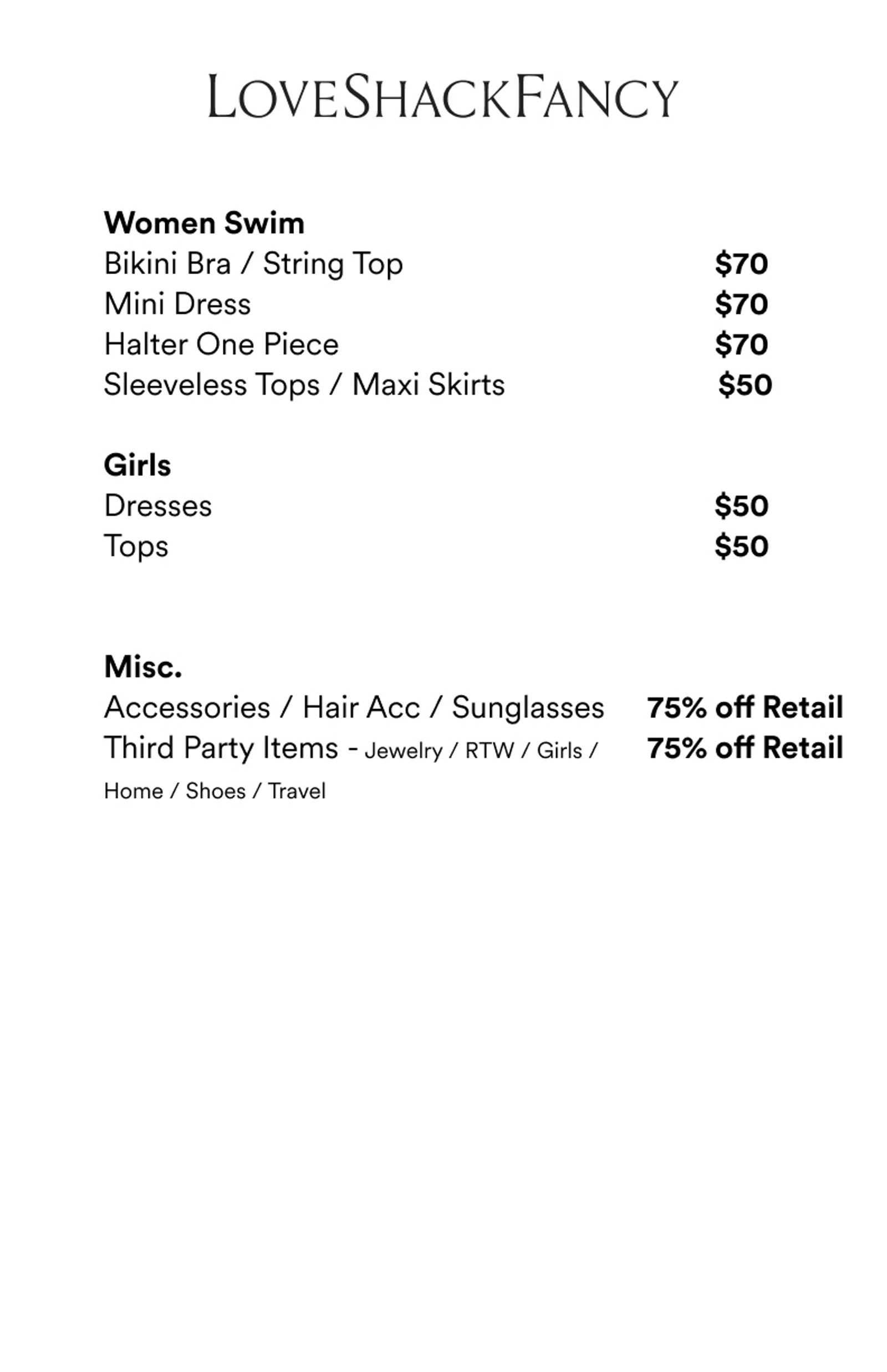 Price list