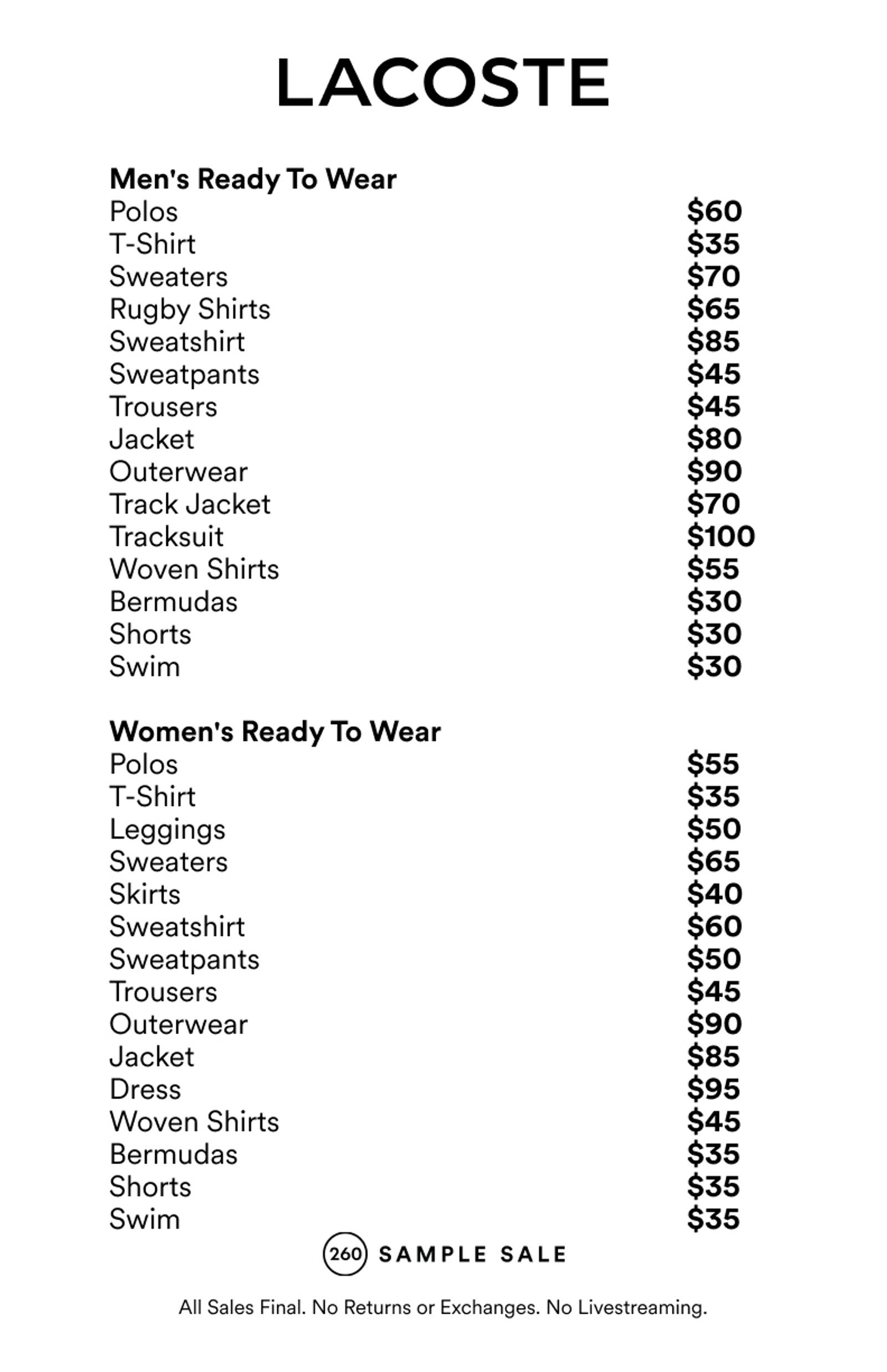 Price list