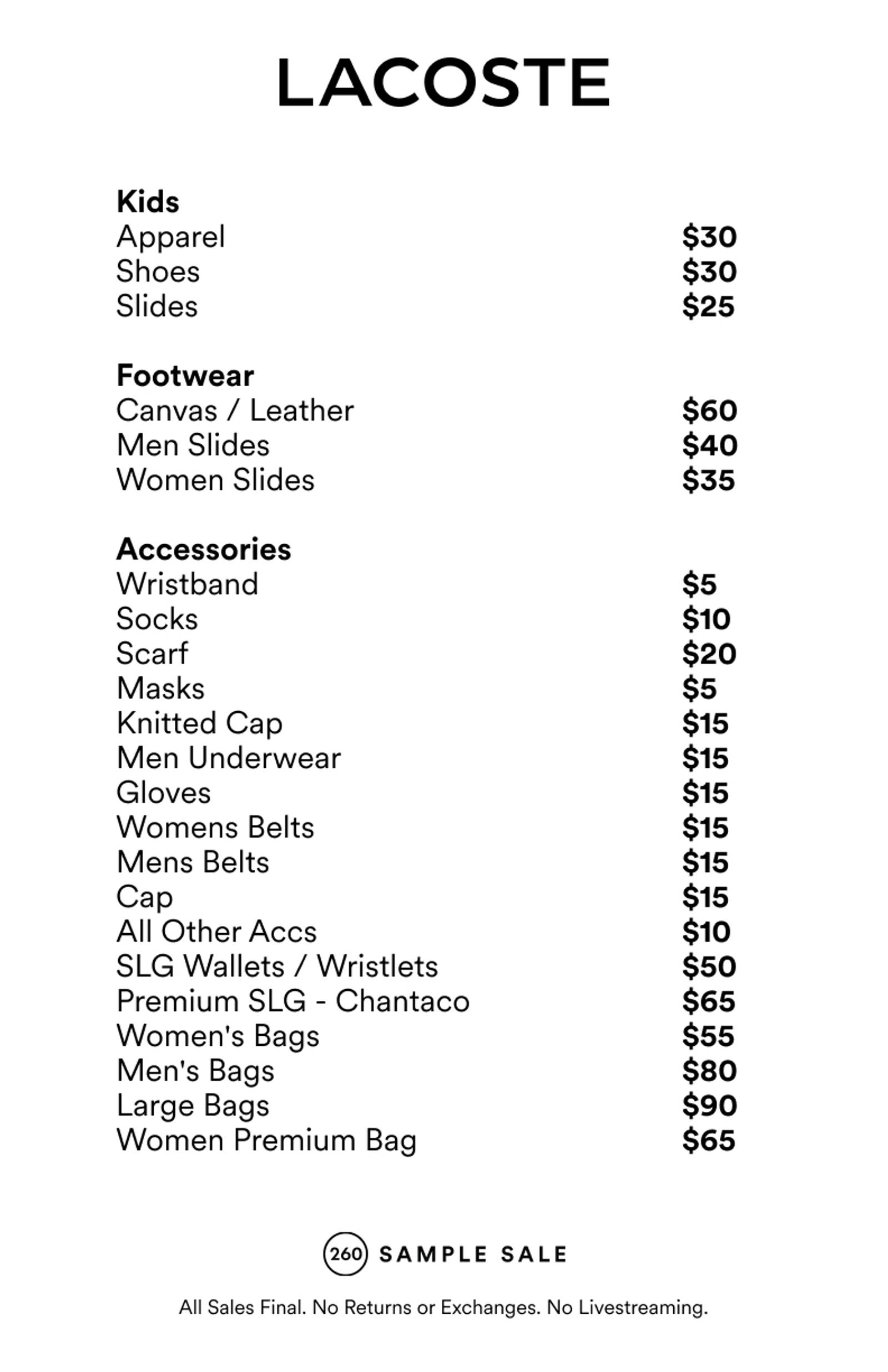 Price list