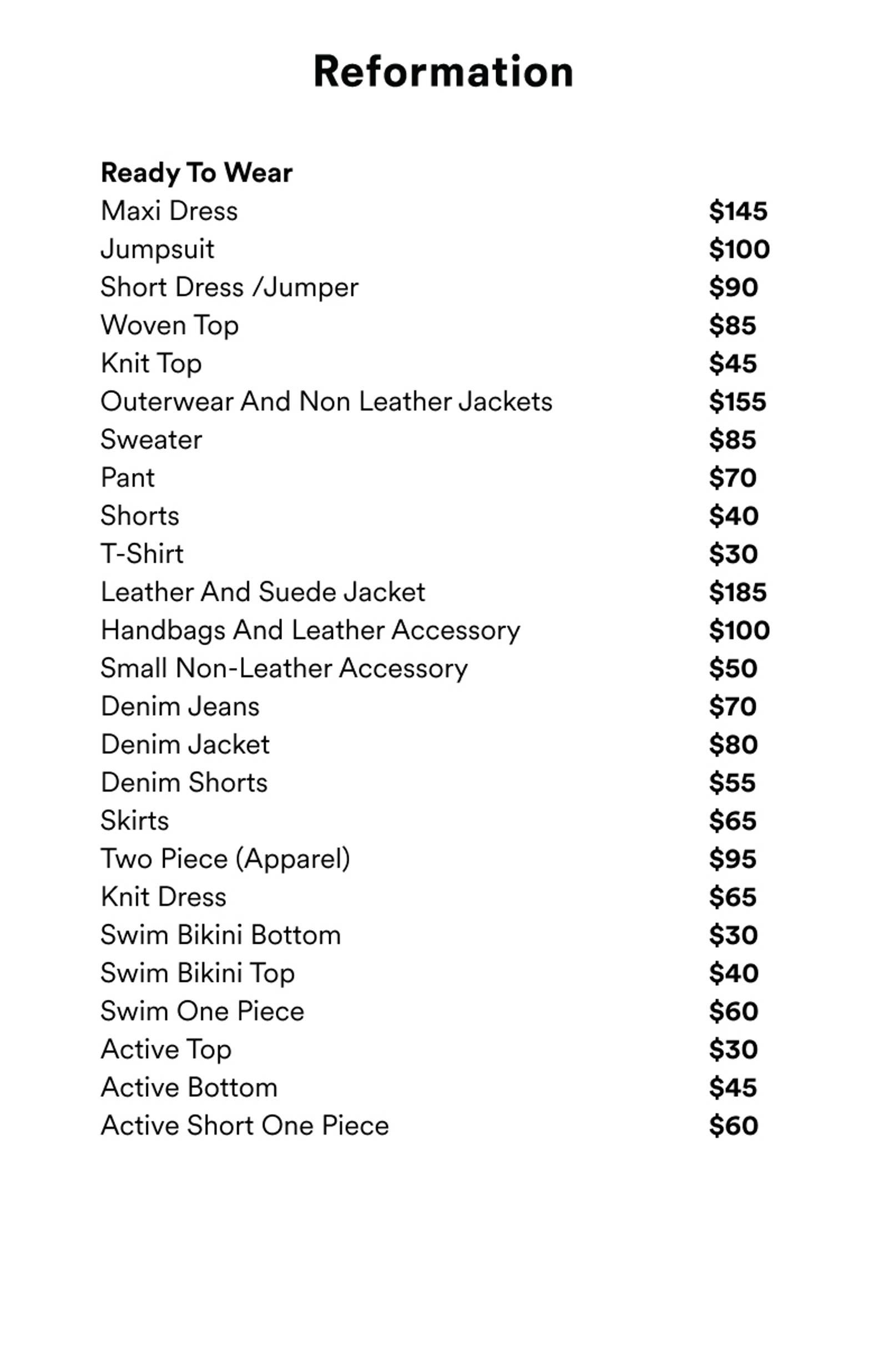 Price list