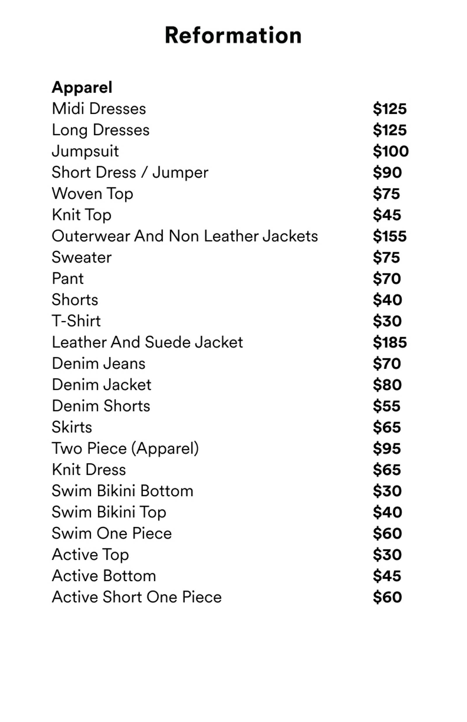 Price list