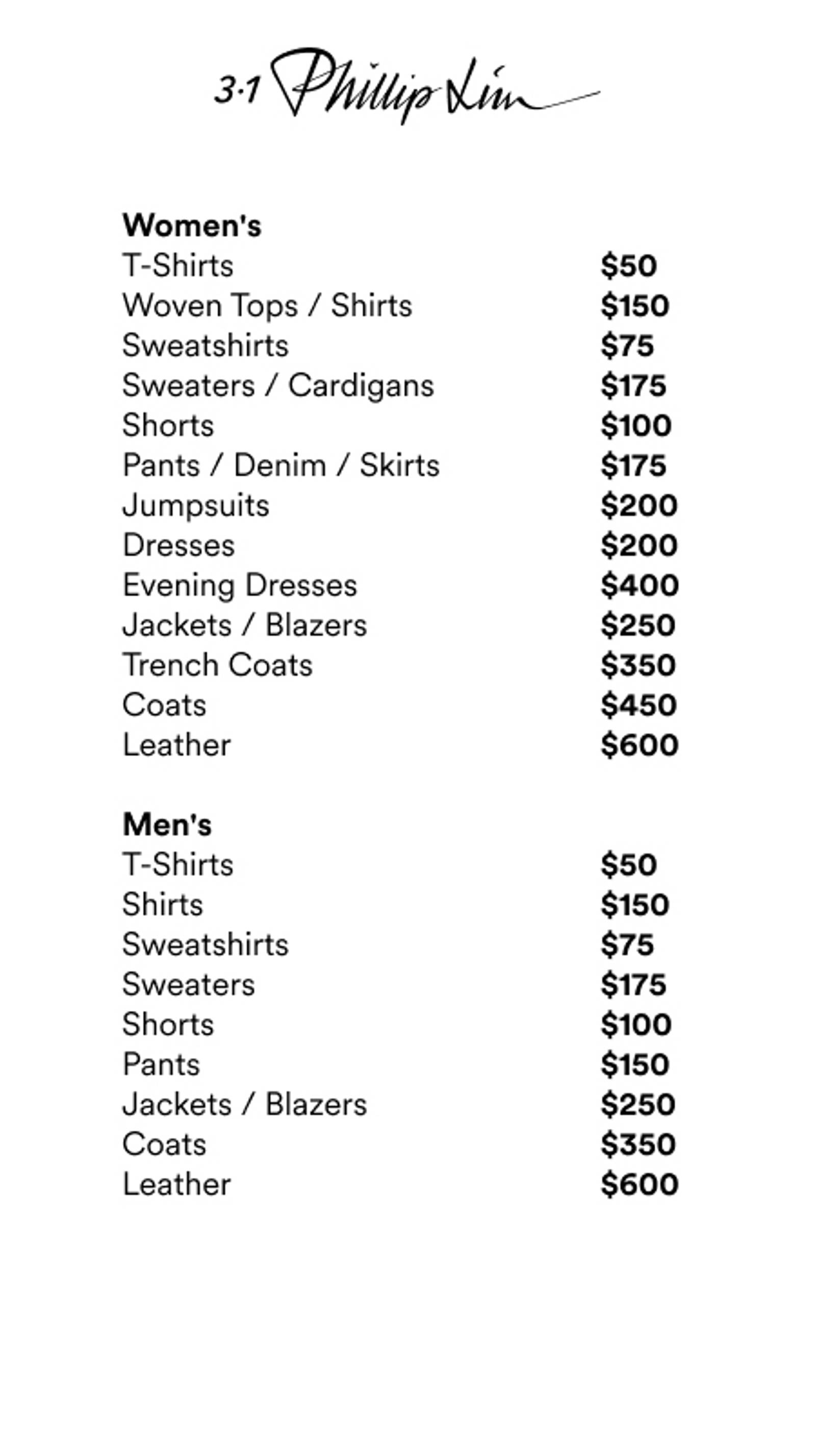 Price list