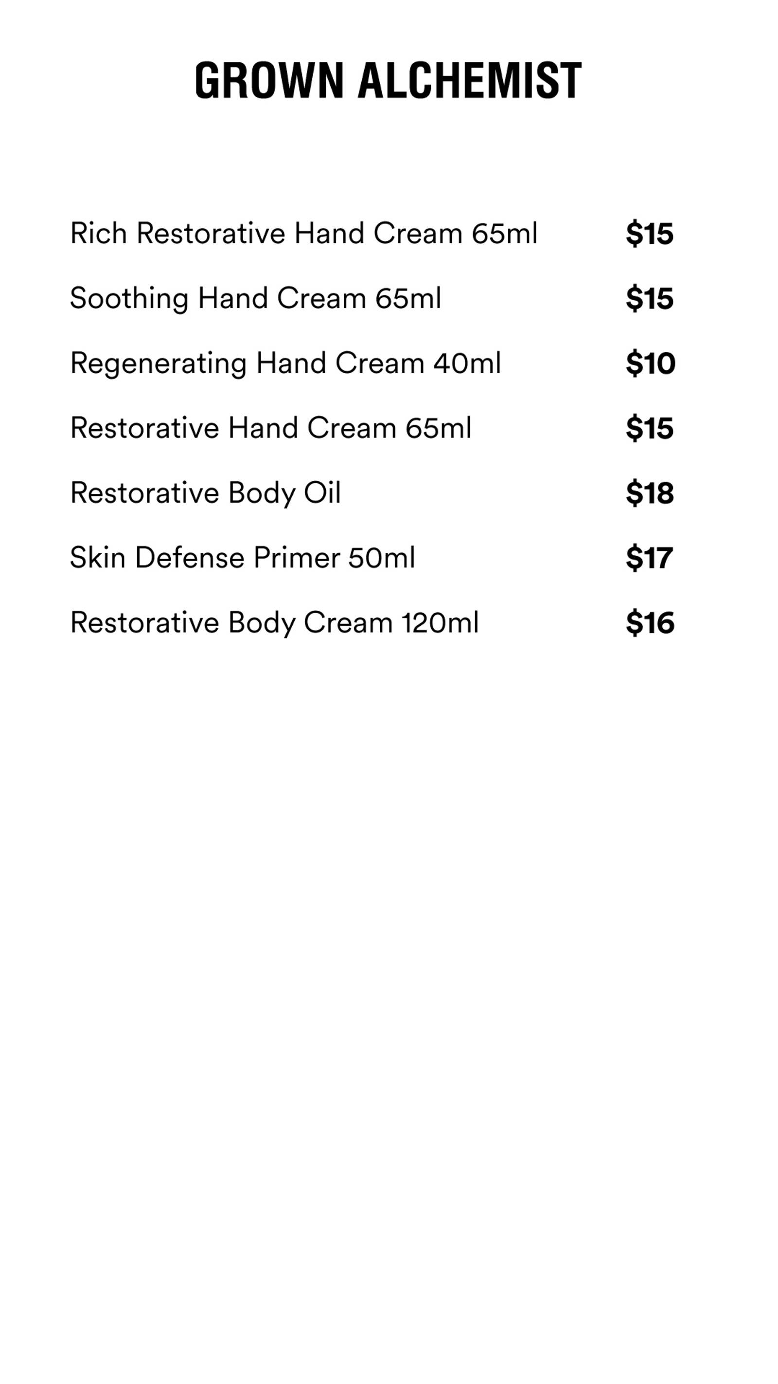 Price list
