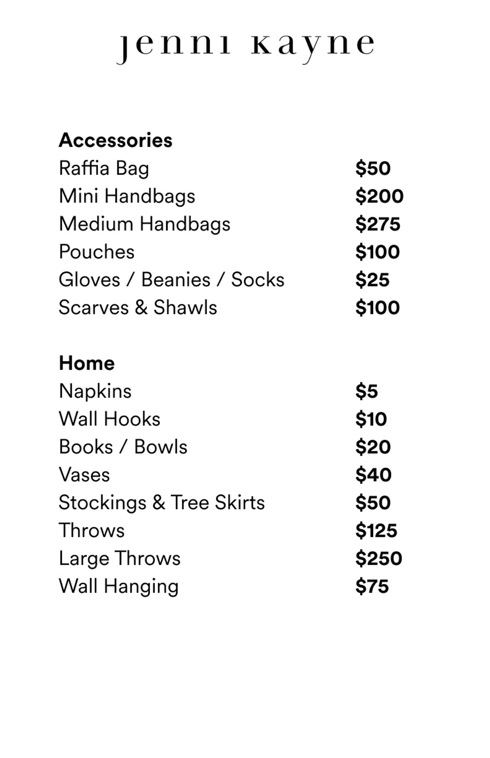Price list