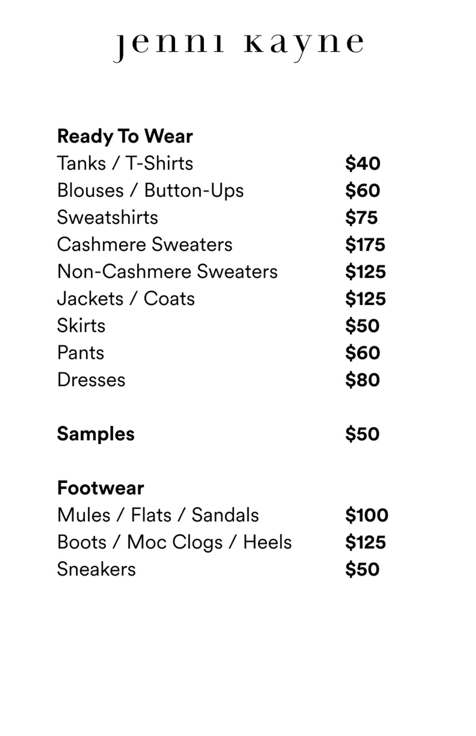 Price list