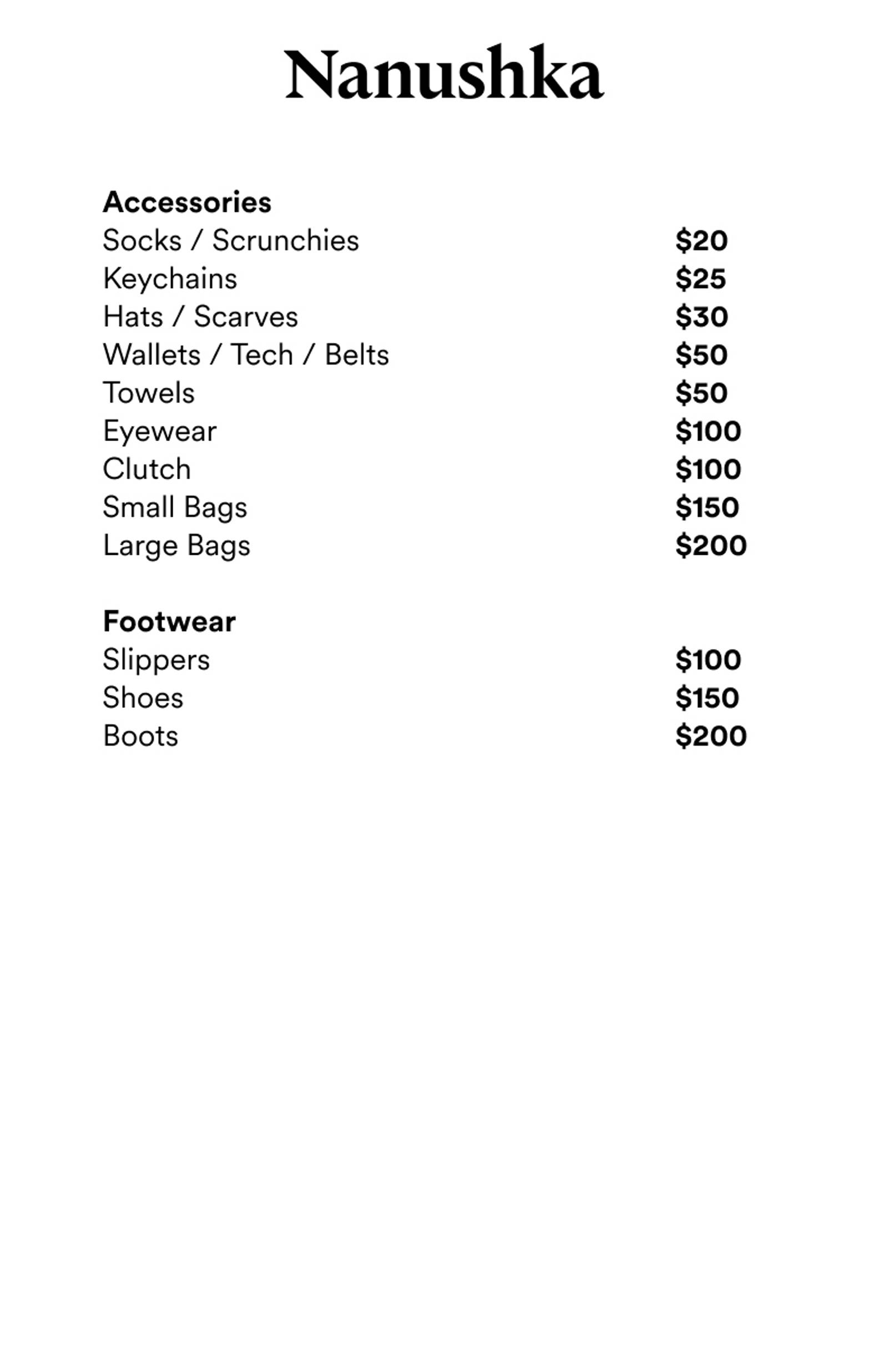 Price list