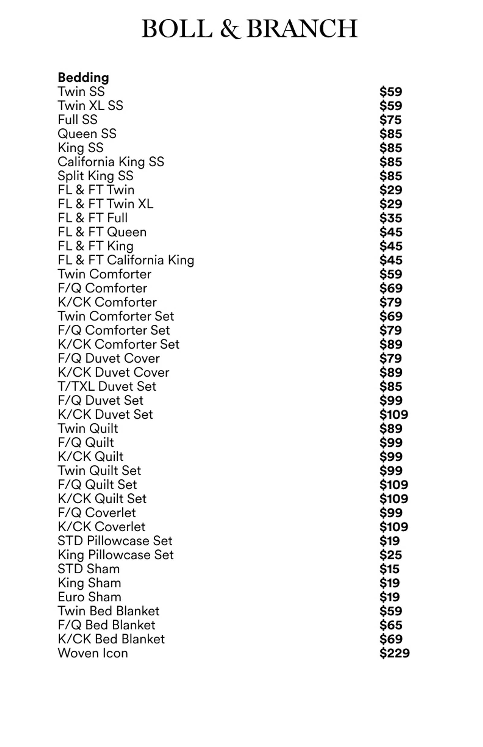 Price list