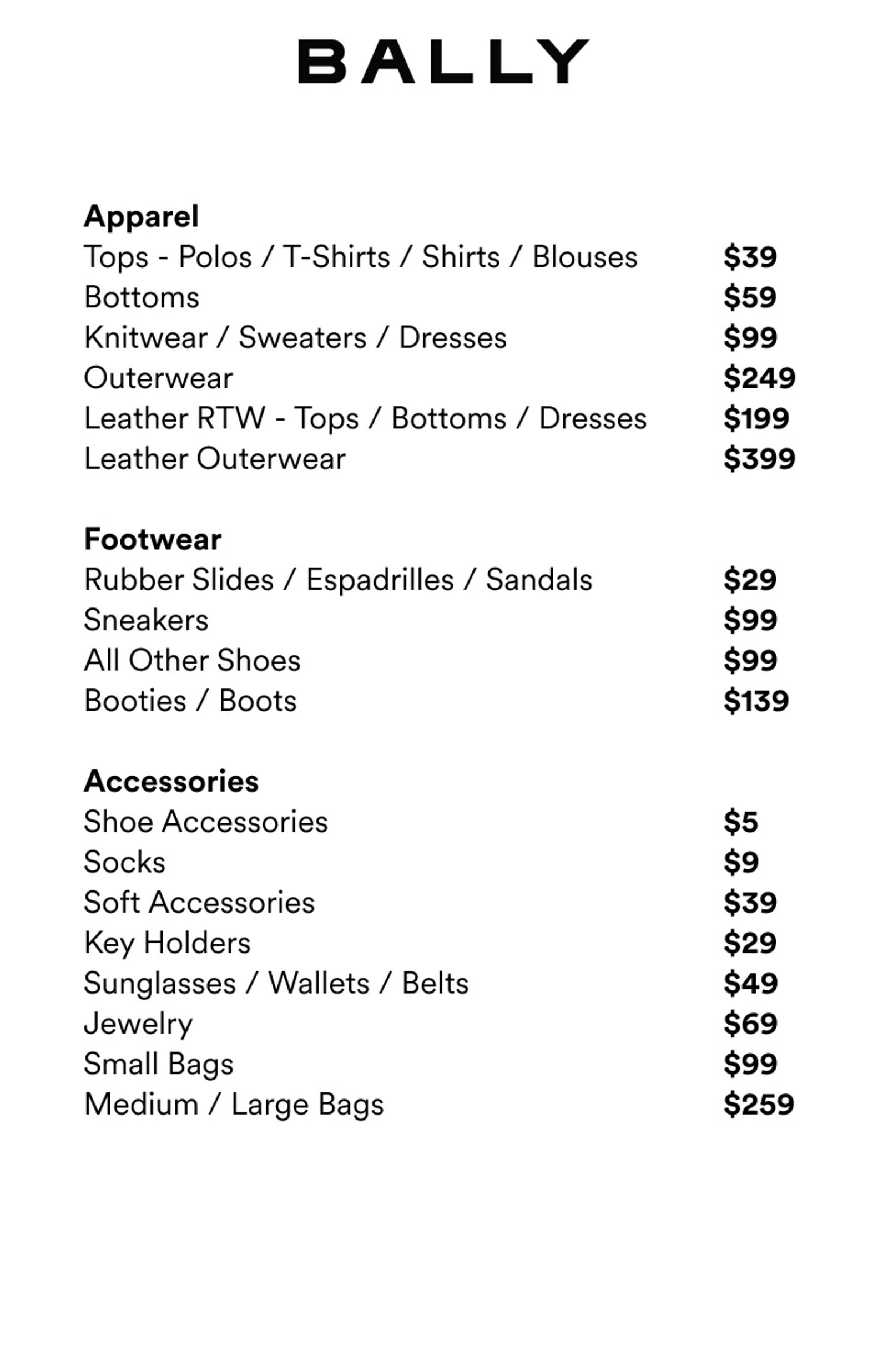 Price list