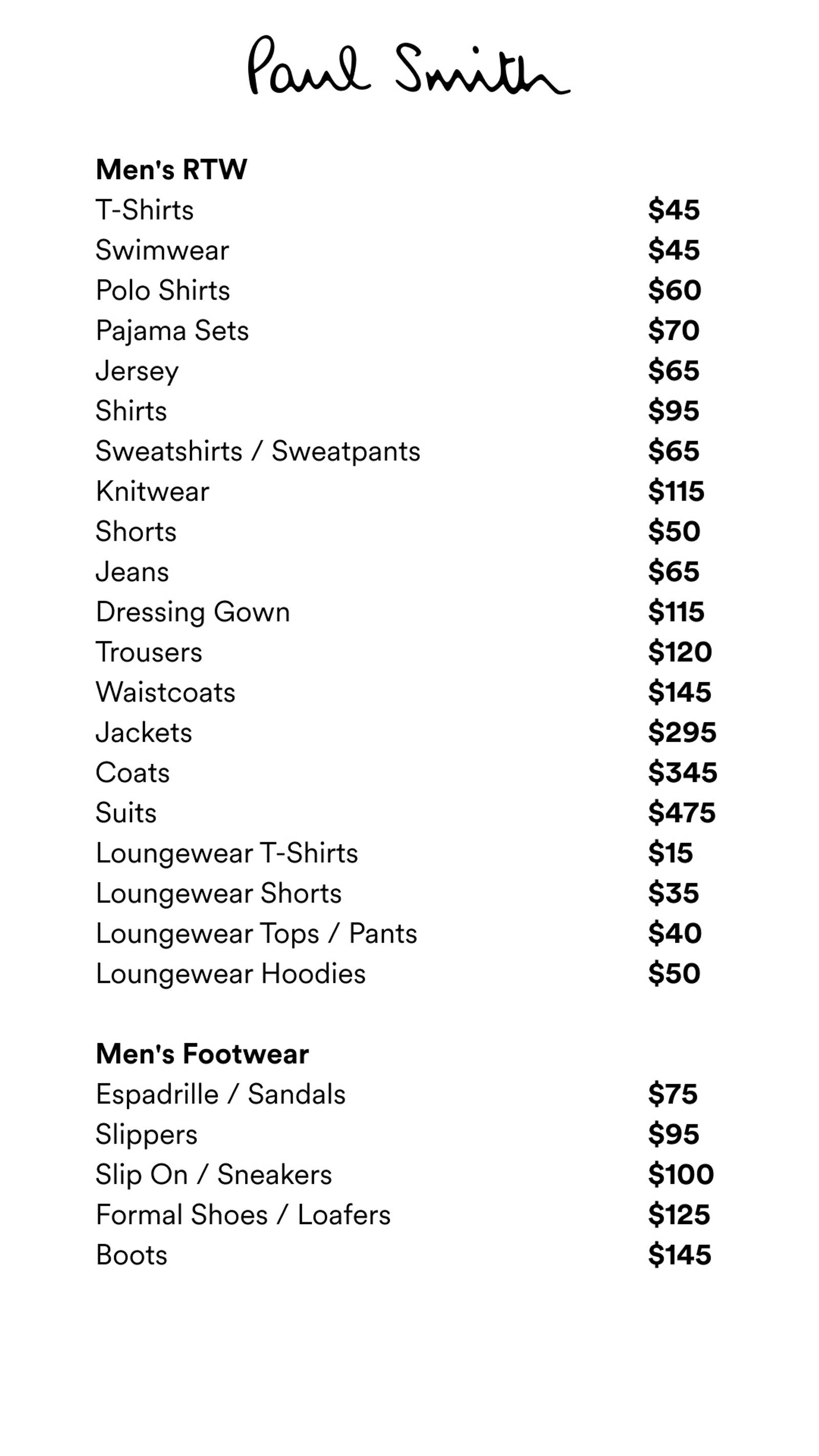 Price list