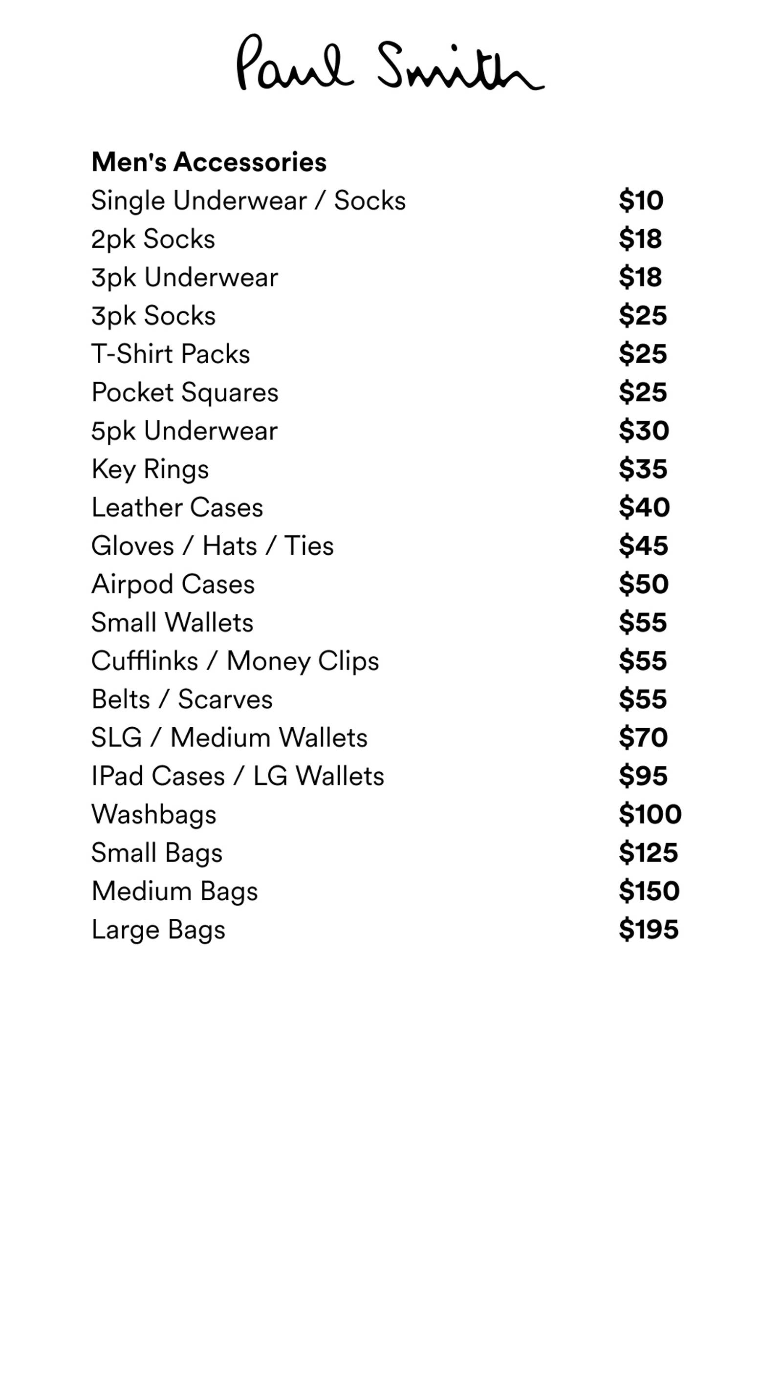 Price list