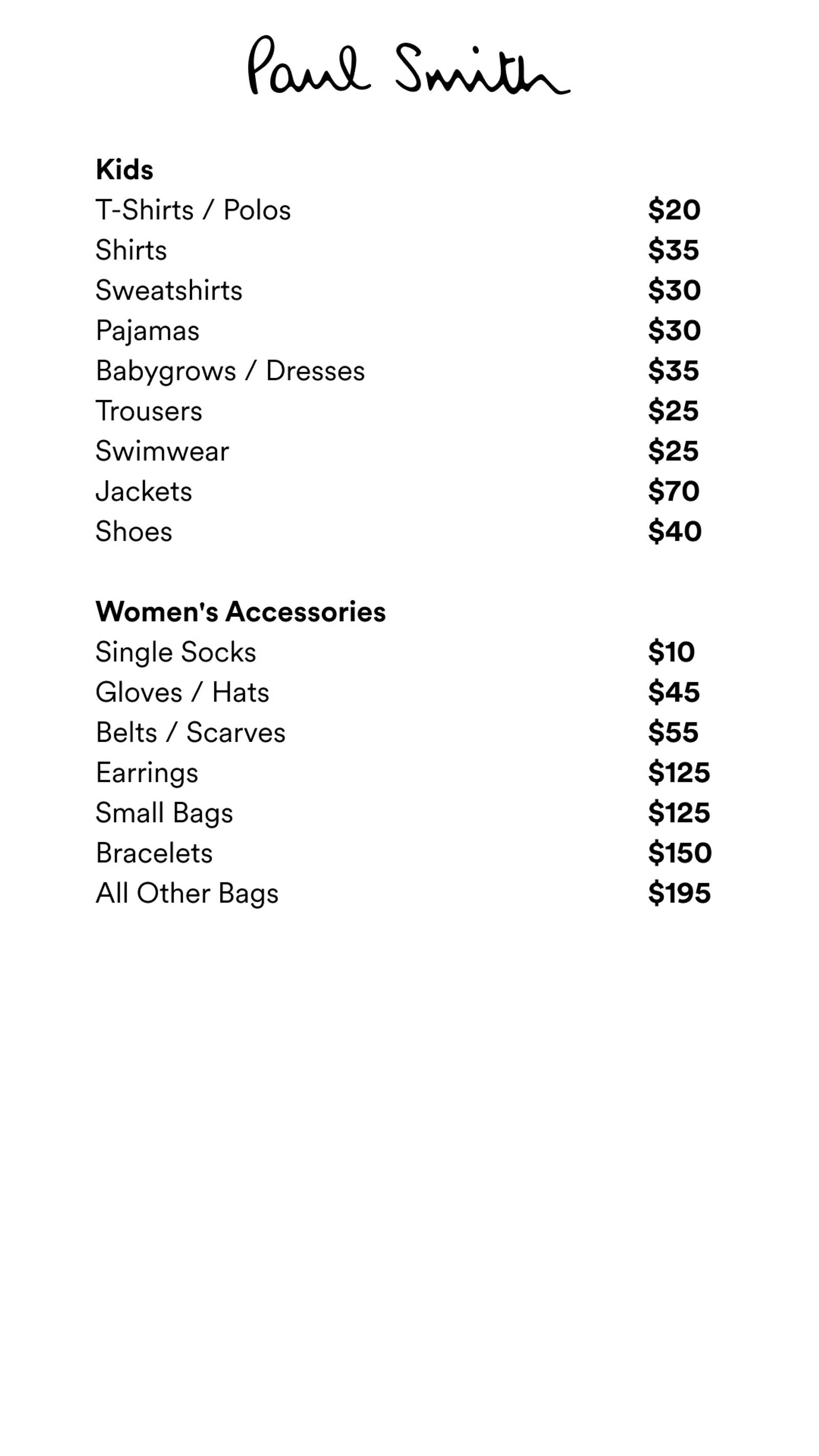 Price list