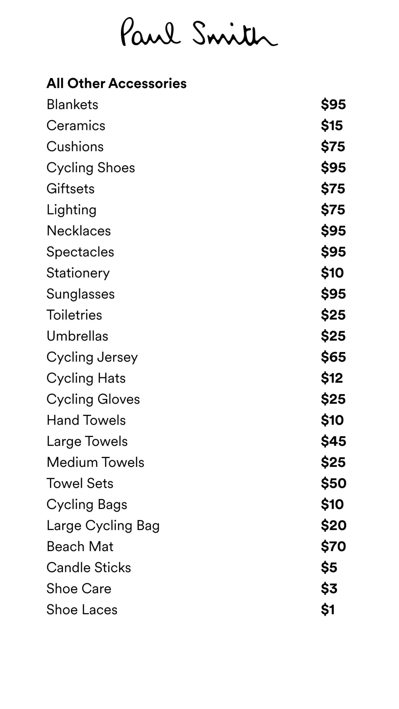 Price list