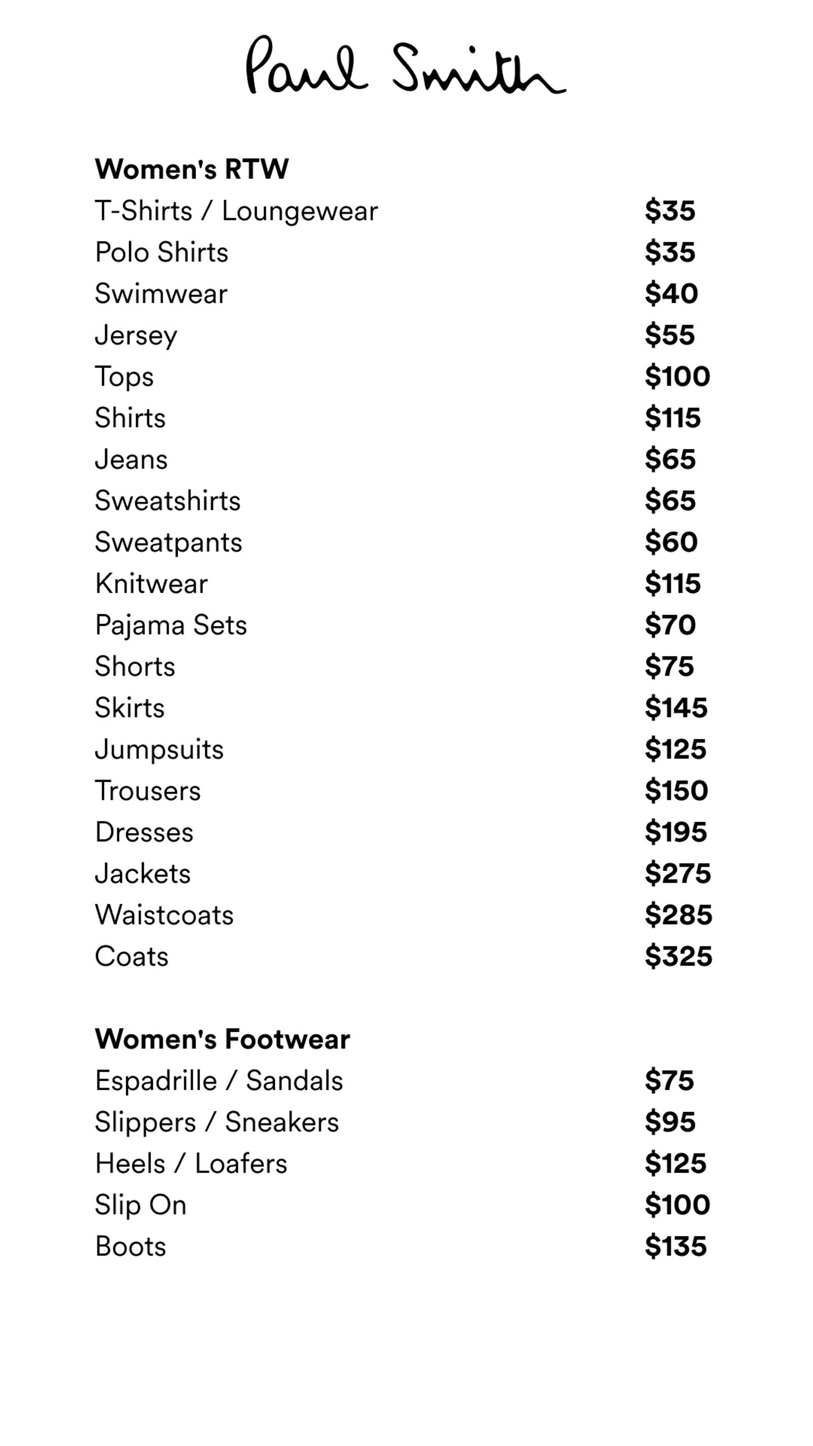 Price list